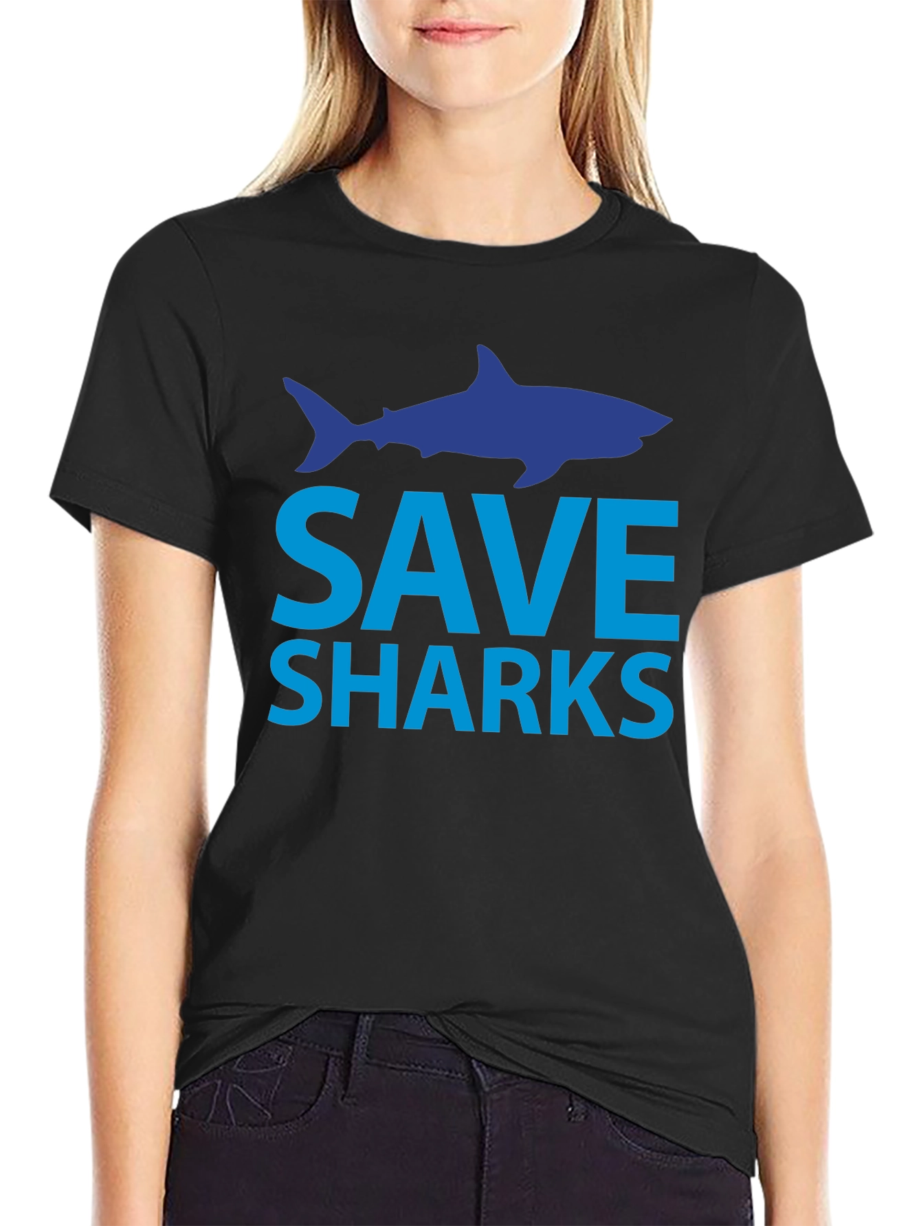 Save Sharks T-Shirt - Black Cotton Tee