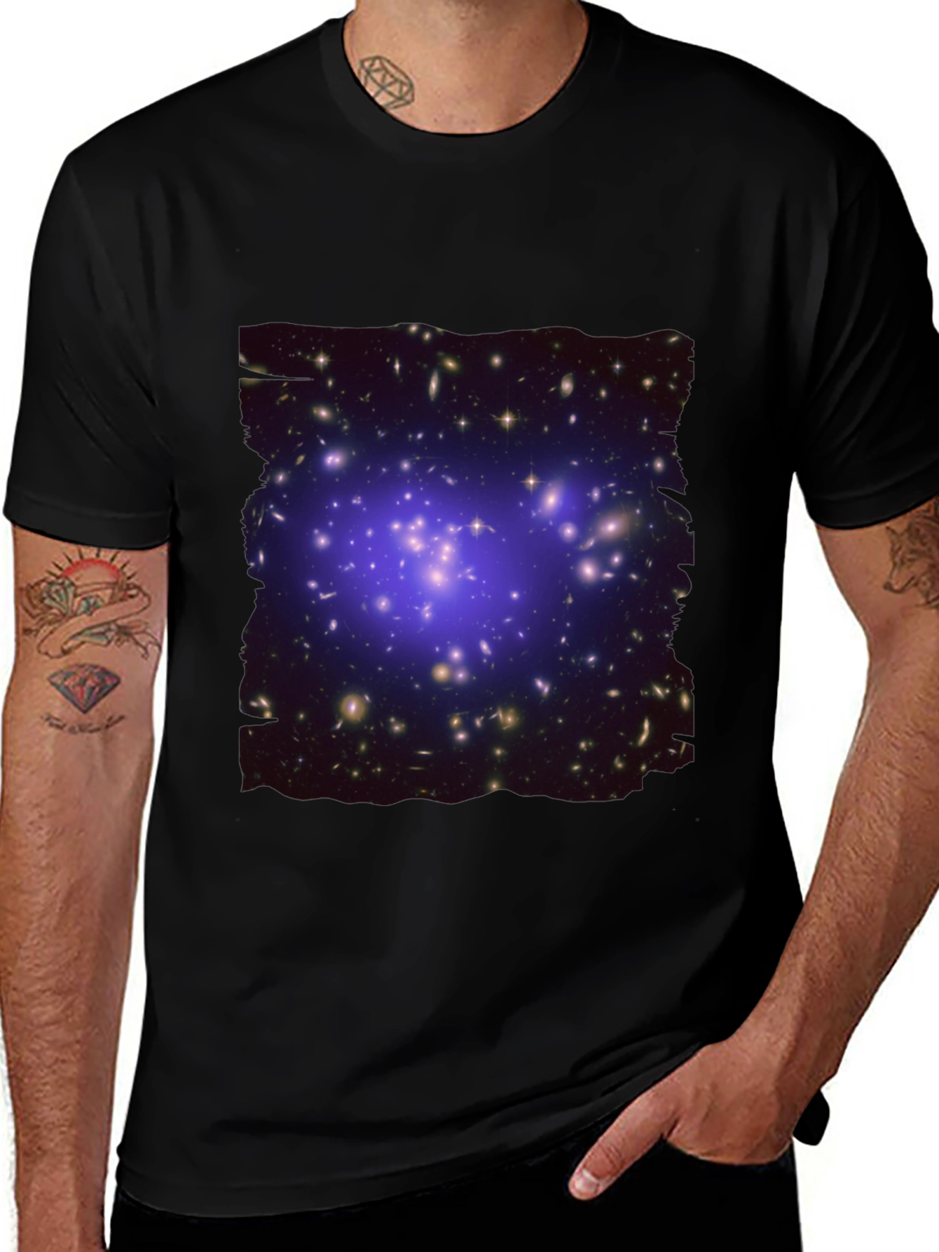 Galaxy Cluster Graphic Print Black T-Shirt