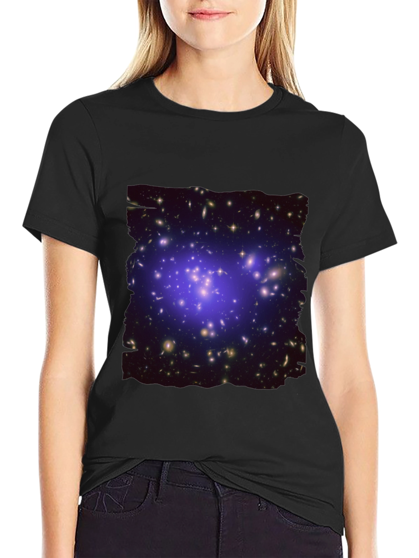 Galaxy Cluster Graphic Print Black T-Shirt