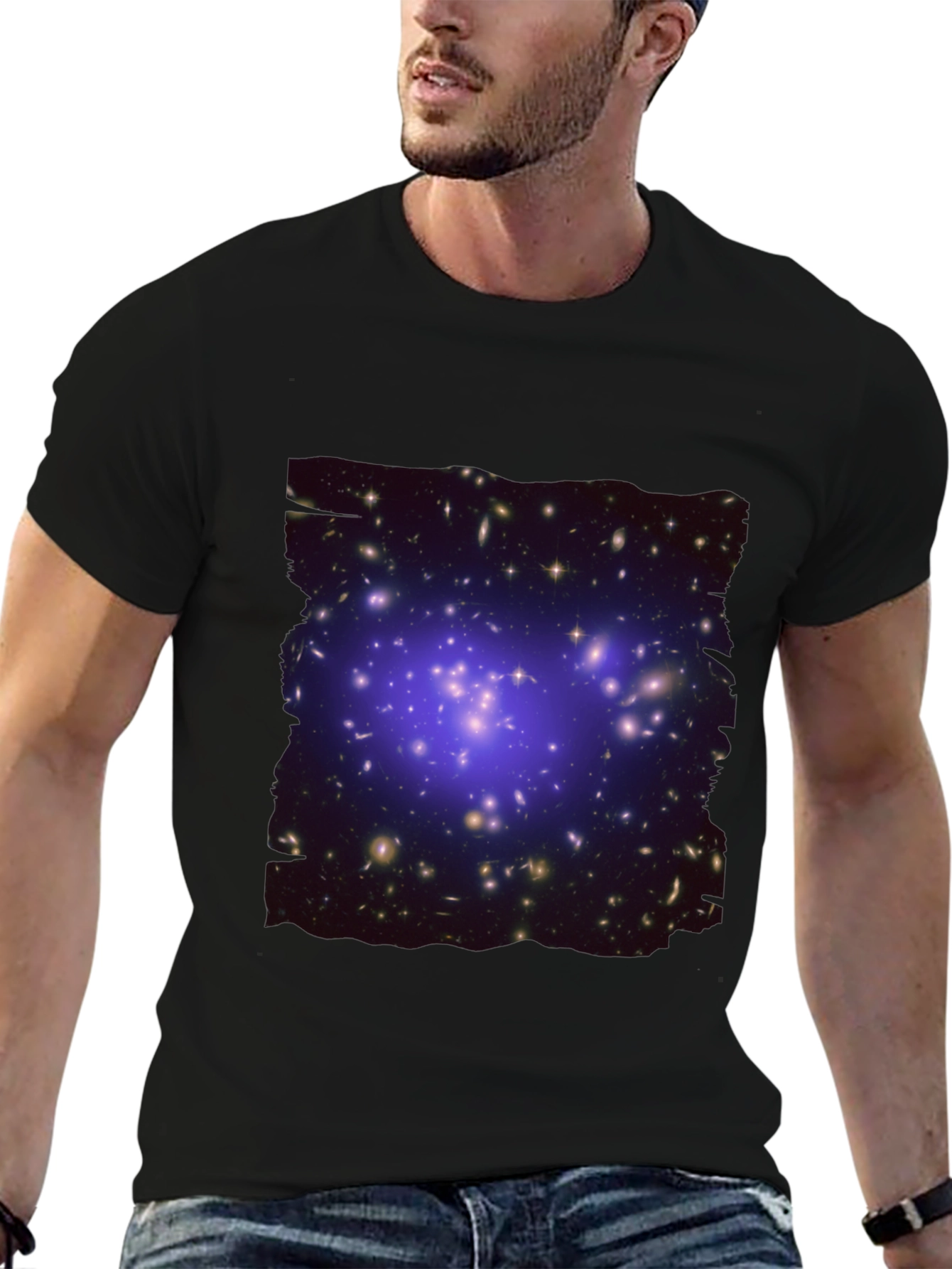 Galaxy Cluster Graphic Print Black T-Shirt