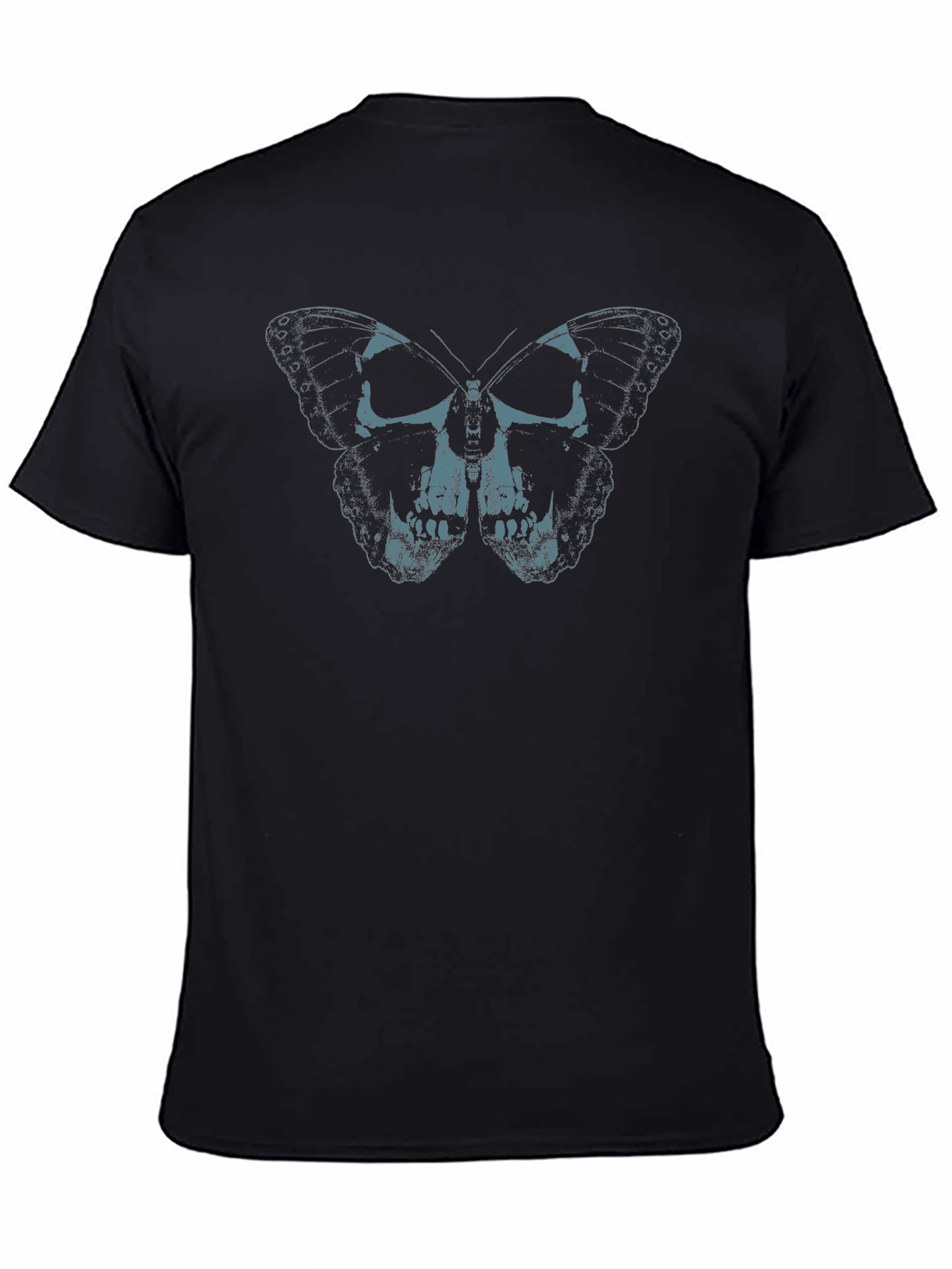 Skull Butterfly Graphic Print Tee - Black