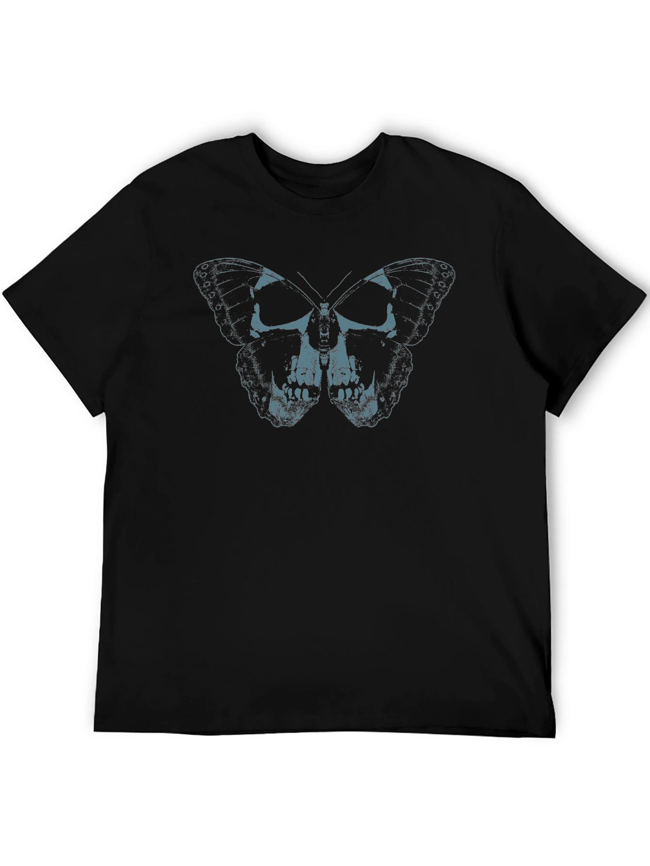 Skull Butterfly Graphic Print Tee - Black
