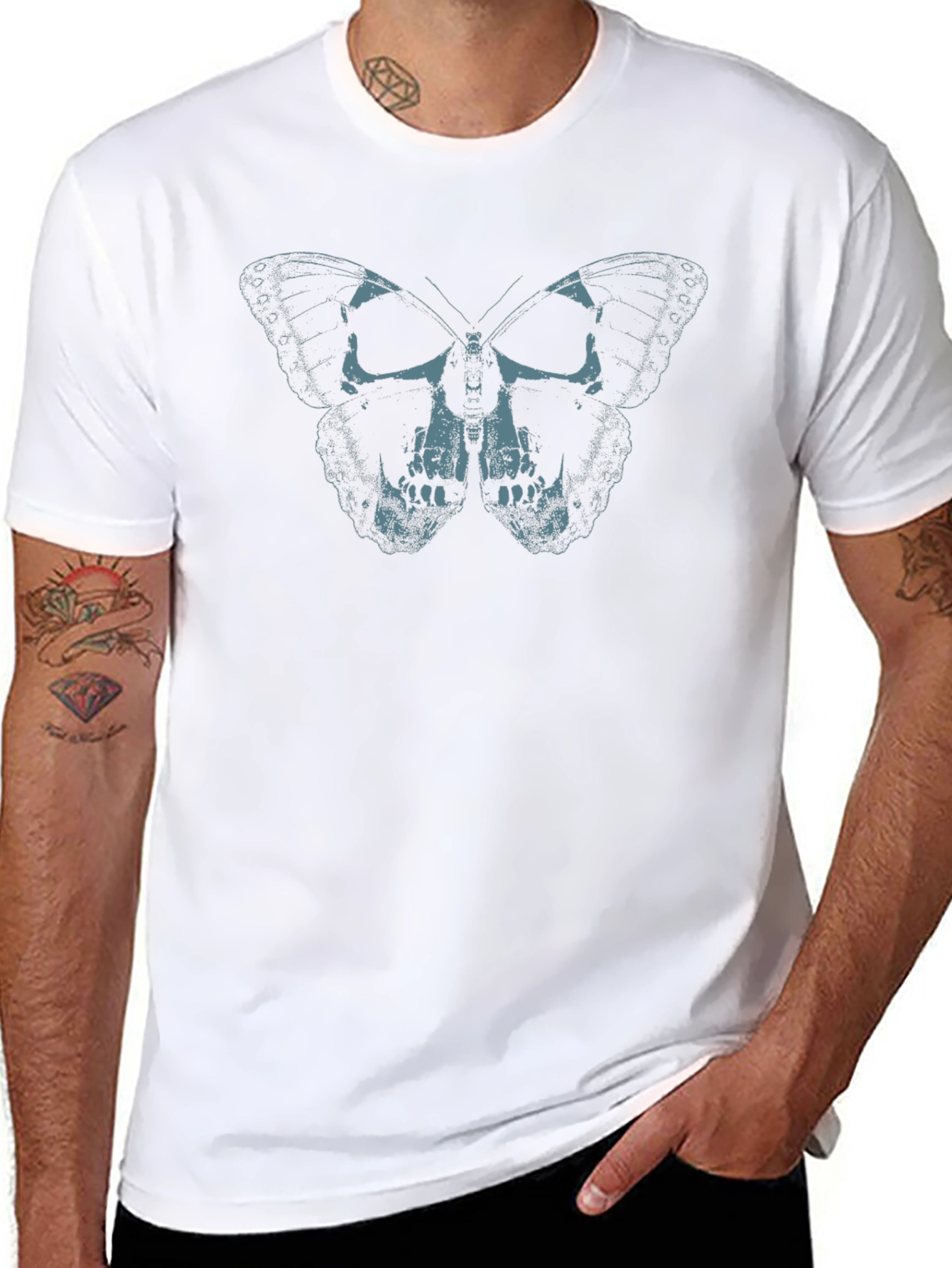 Skull Butterfly Graphic Print Tee - Black