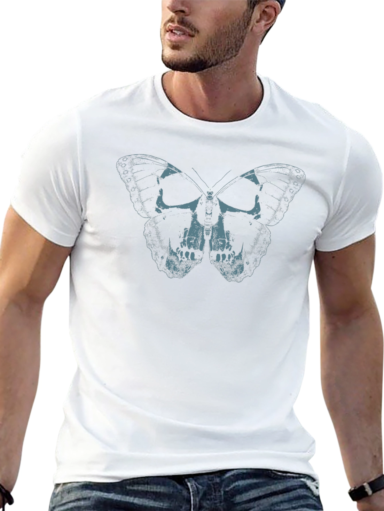 Skull Butterfly Graphic Print Tee - Black