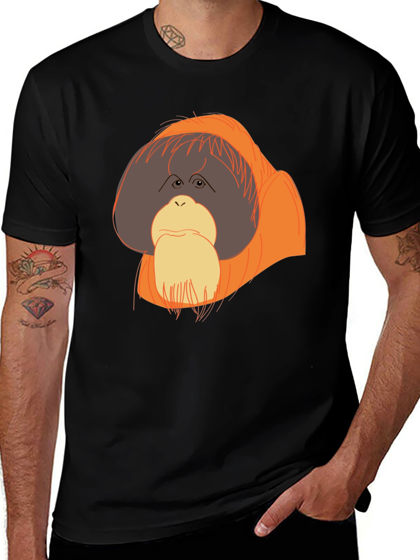 Orangutan Graphic T-Shirt - Black Crew Neck Tee