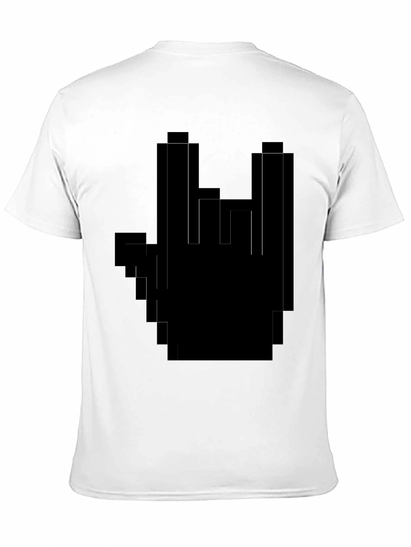 Pixel Hand Rock On Black T-Shirt
