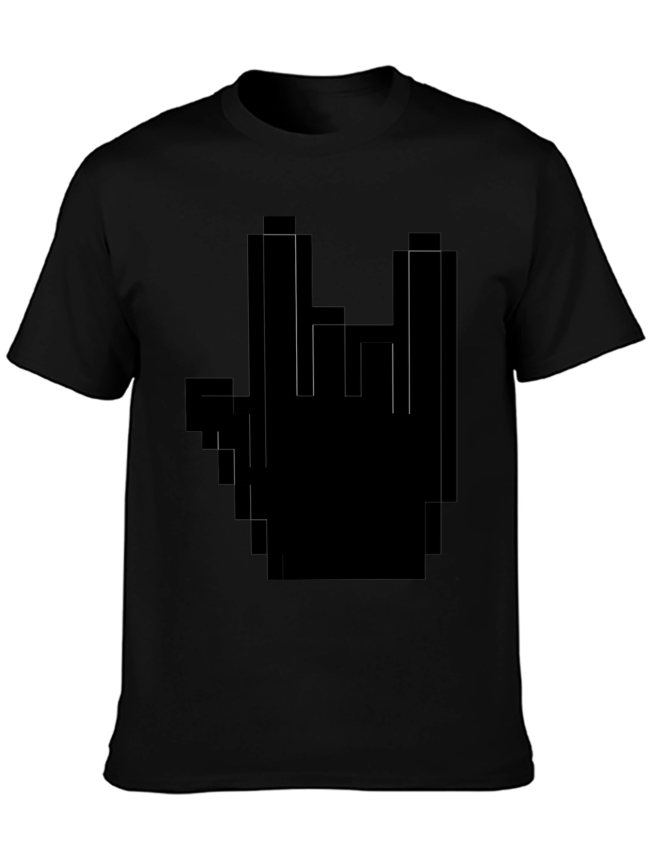 Pixel Hand Rock On Black T-Shirt