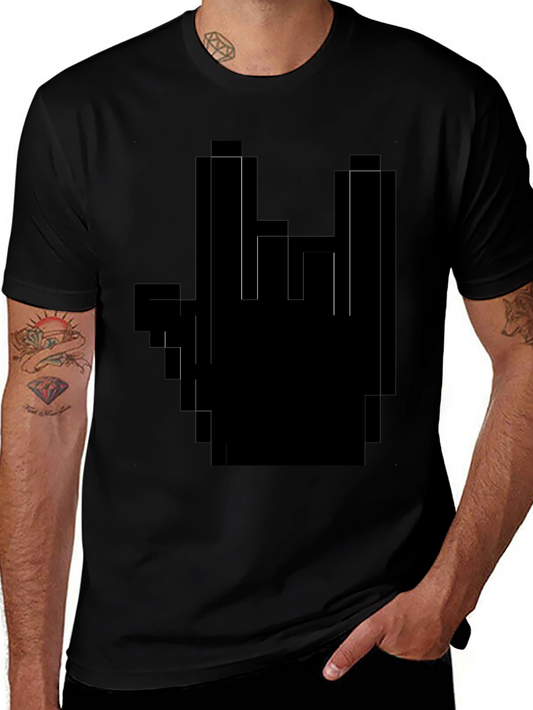 Pixel Hand Rock On Black T-Shirt