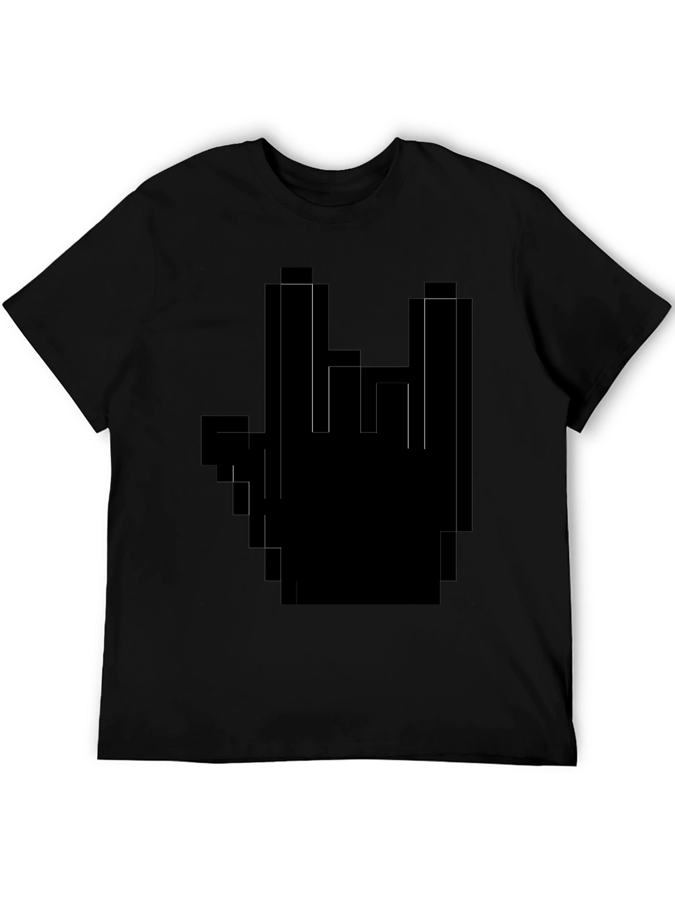 Pixel Hand Rock On Black T-Shirt