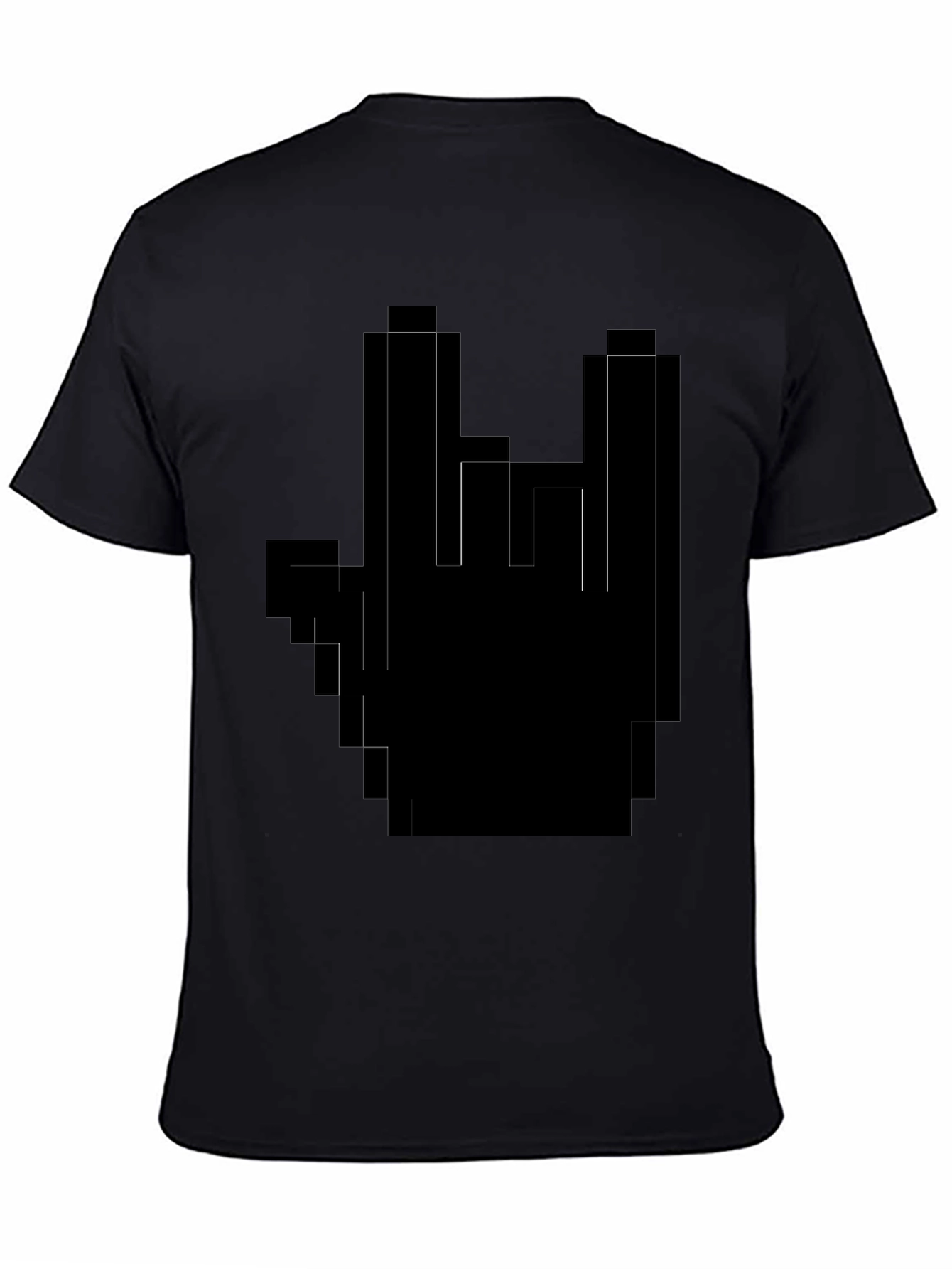 Pixel Hand Rock On Black T-Shirt