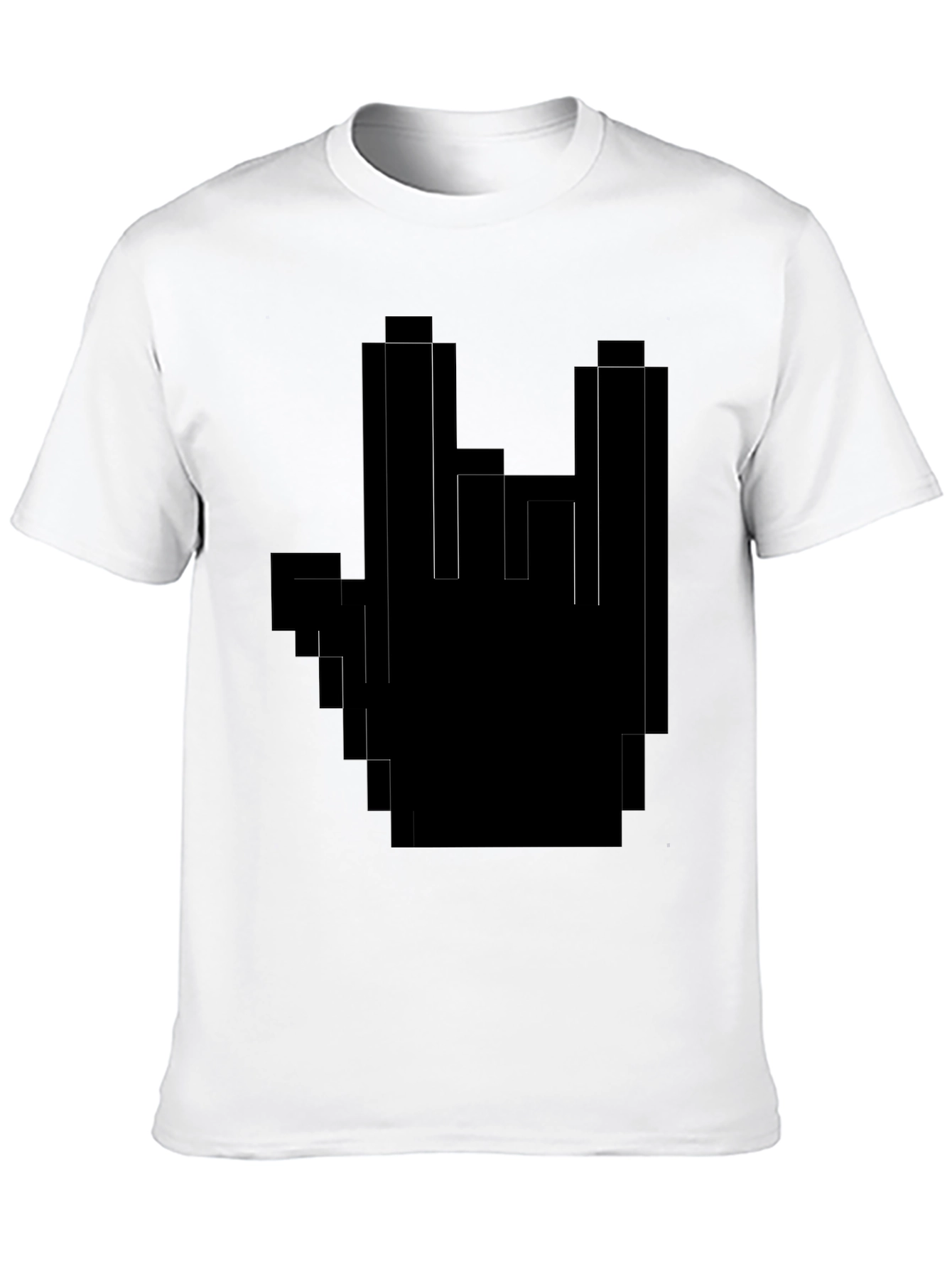 Pixel Hand Rock On Black T-Shirt
