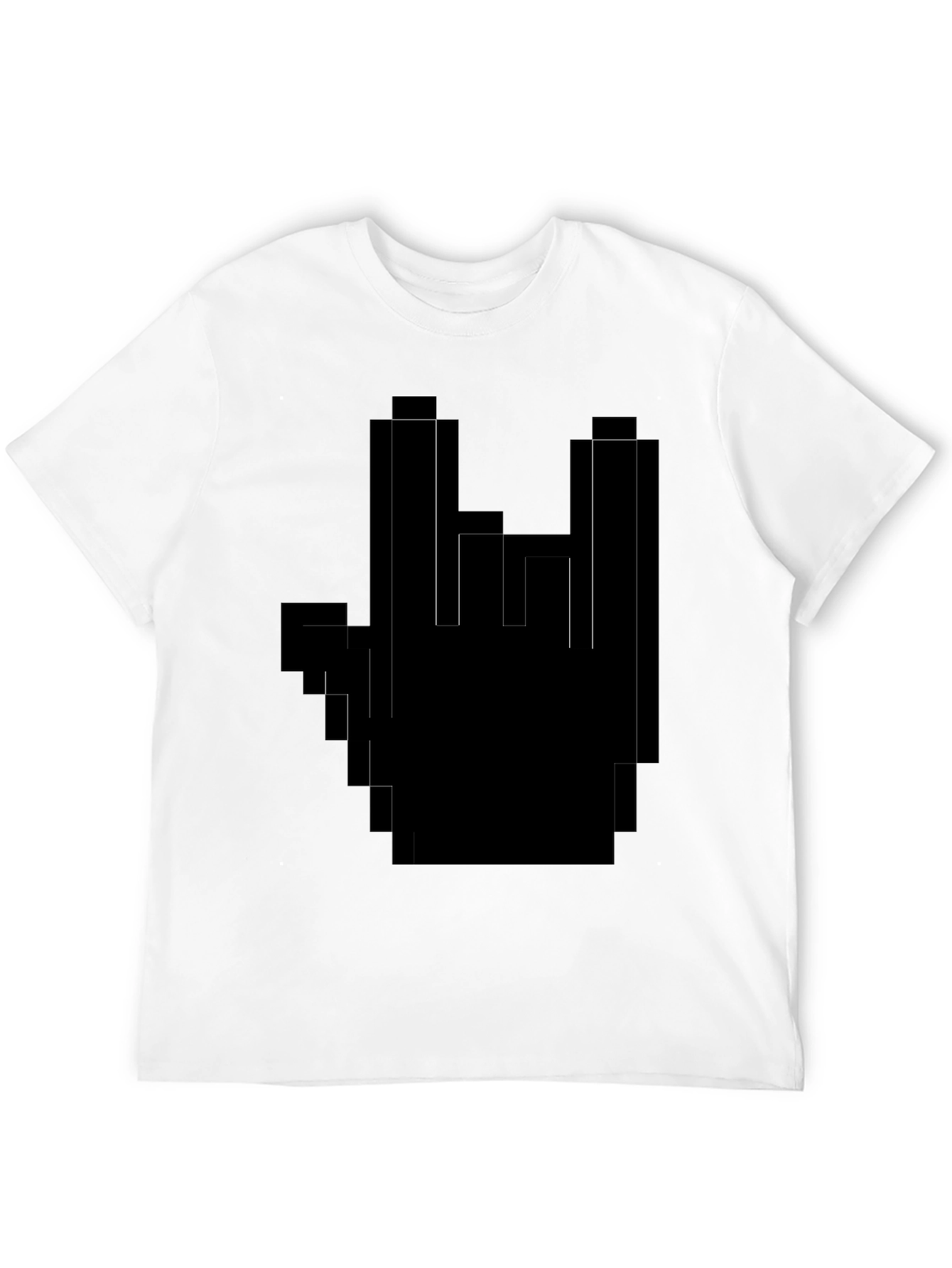 Pixel Hand Rock On Black T-Shirt
