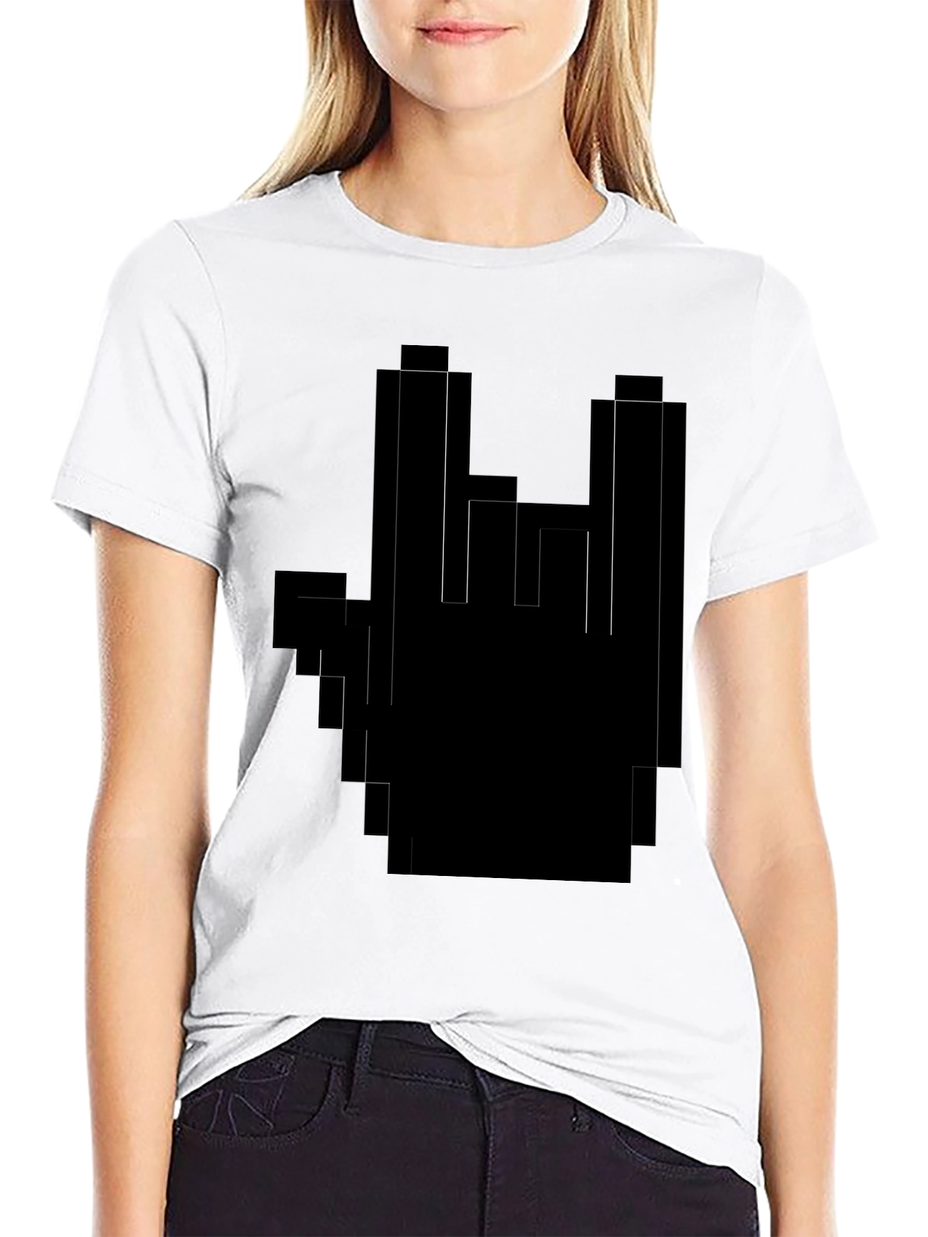 Pixel Hand Rock On Black T-Shirt