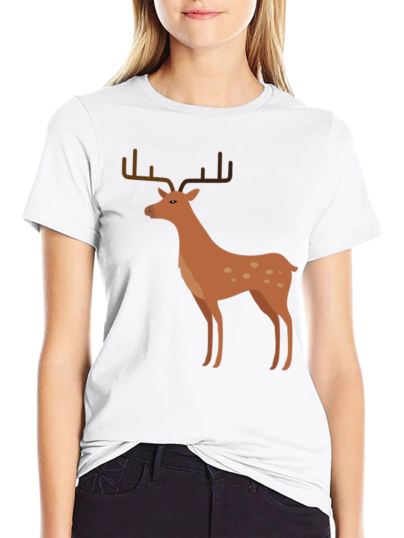 Mens Black T-Shirt with Deer Graphic