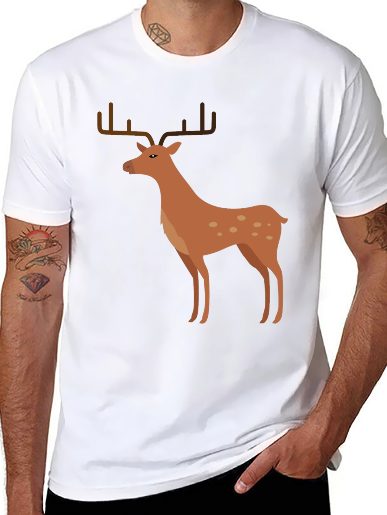 Mens Black T-Shirt with Deer Graphic