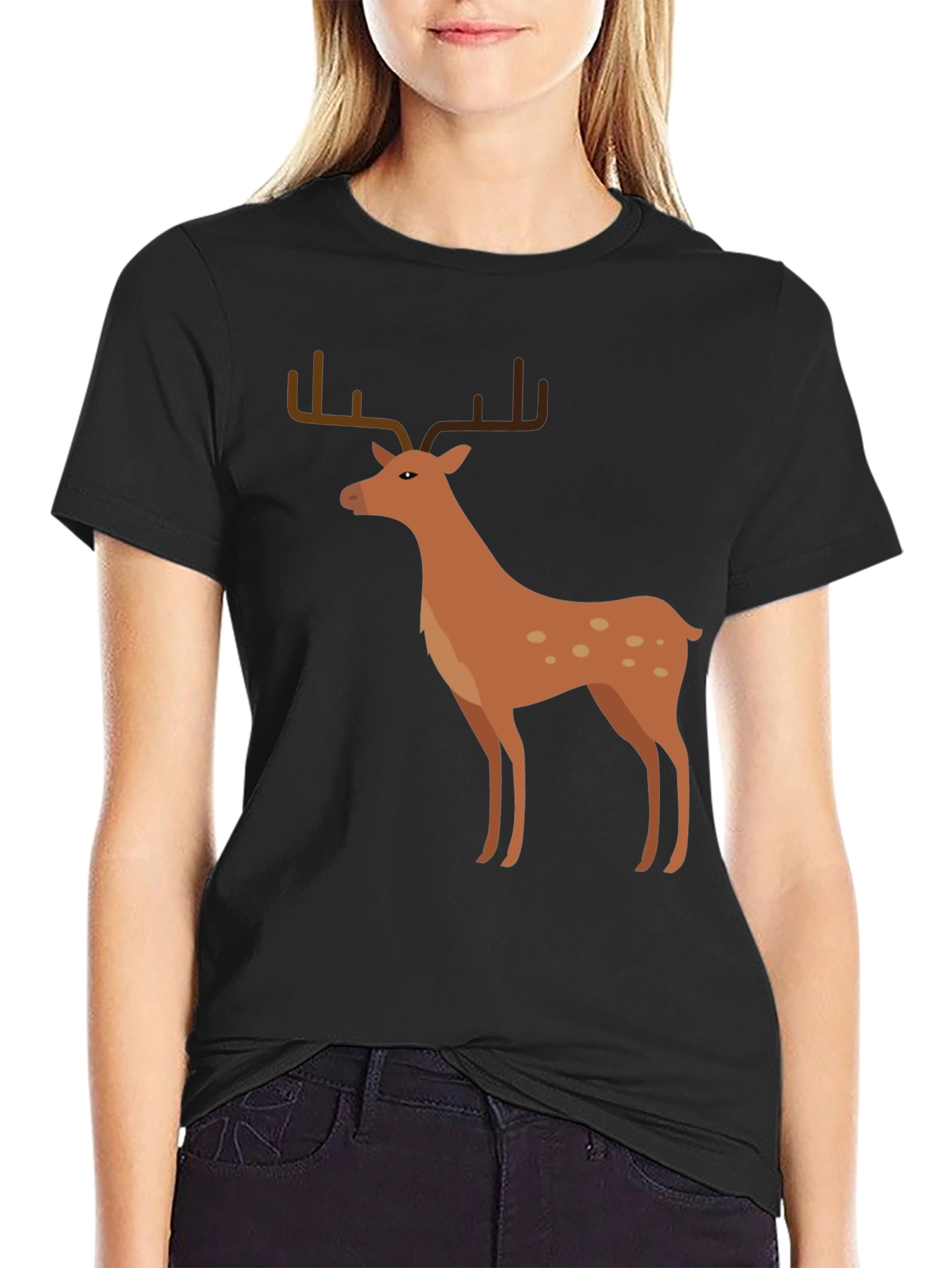 Mens Black T-Shirt with Deer Graphic