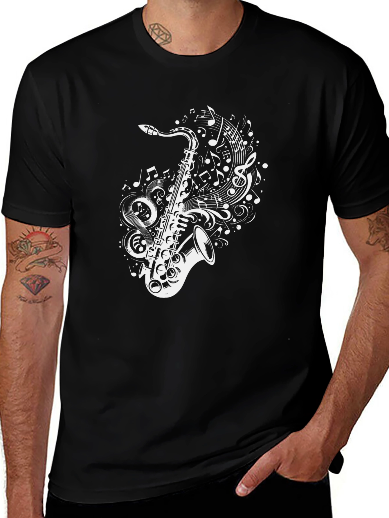 Saxophone Music Notes Graphic T-Shirt