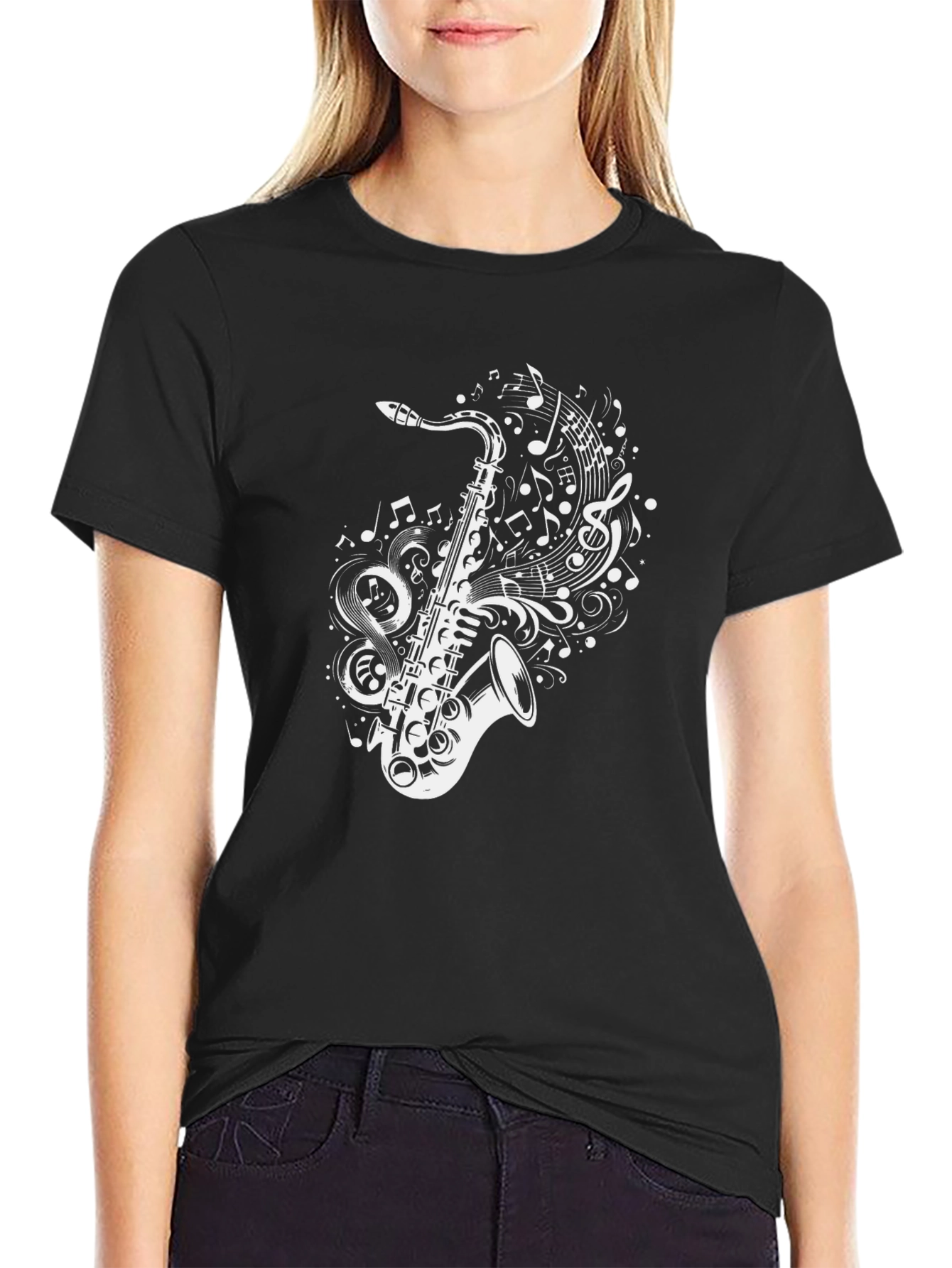 Saxophone Music Notes Graphic T-Shirt
