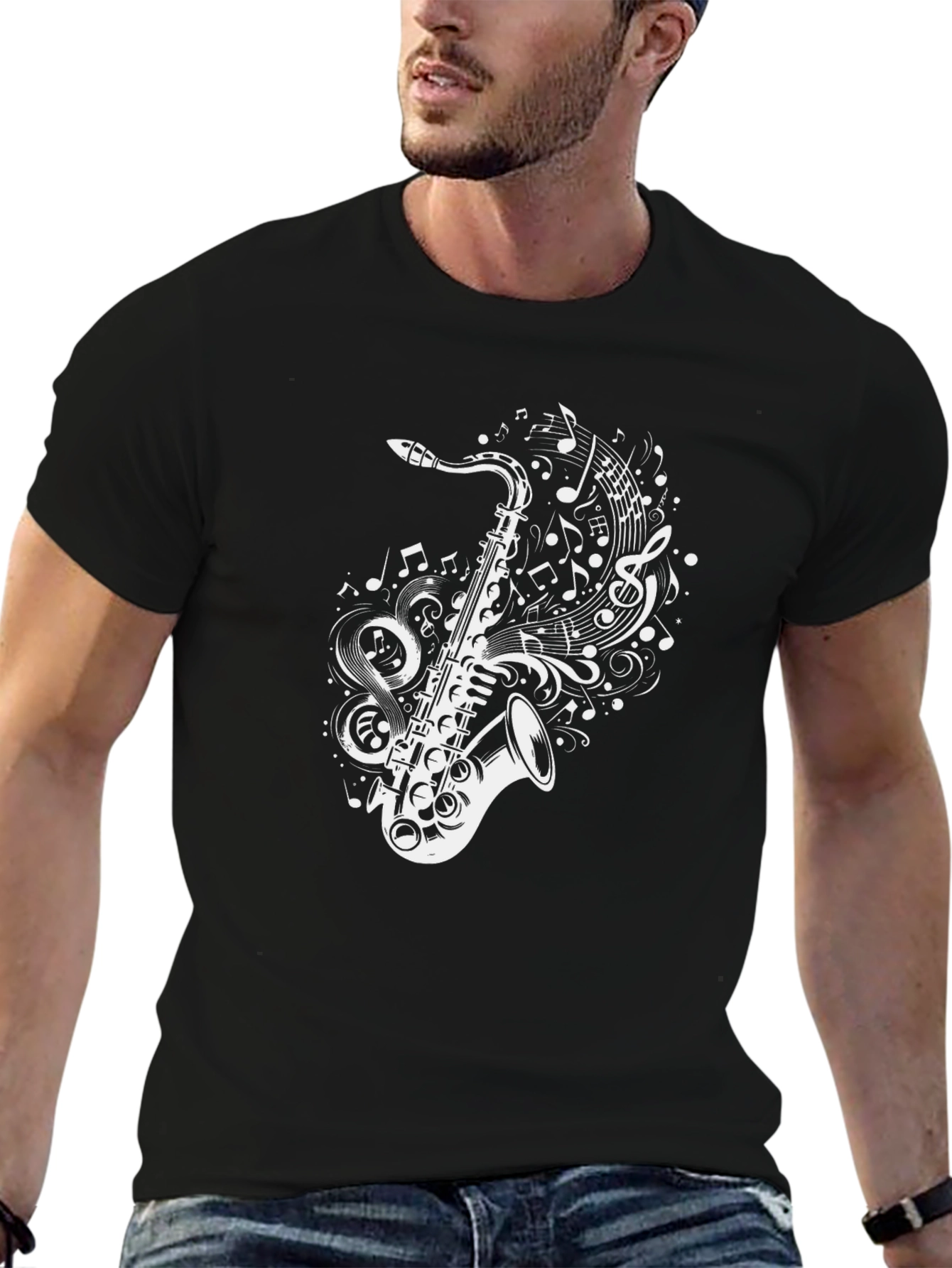 Saxophone Music Notes Graphic T-Shirt