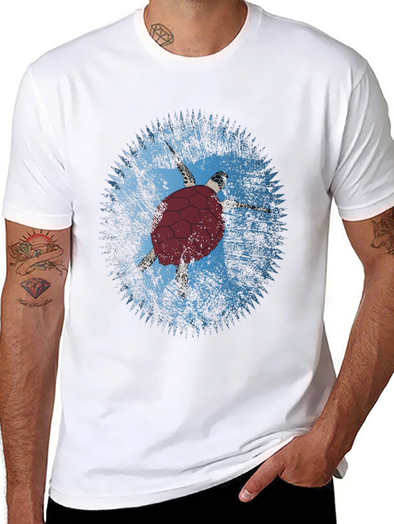 Turtle Graphic Tee - Black Cotton Casual Shirt
