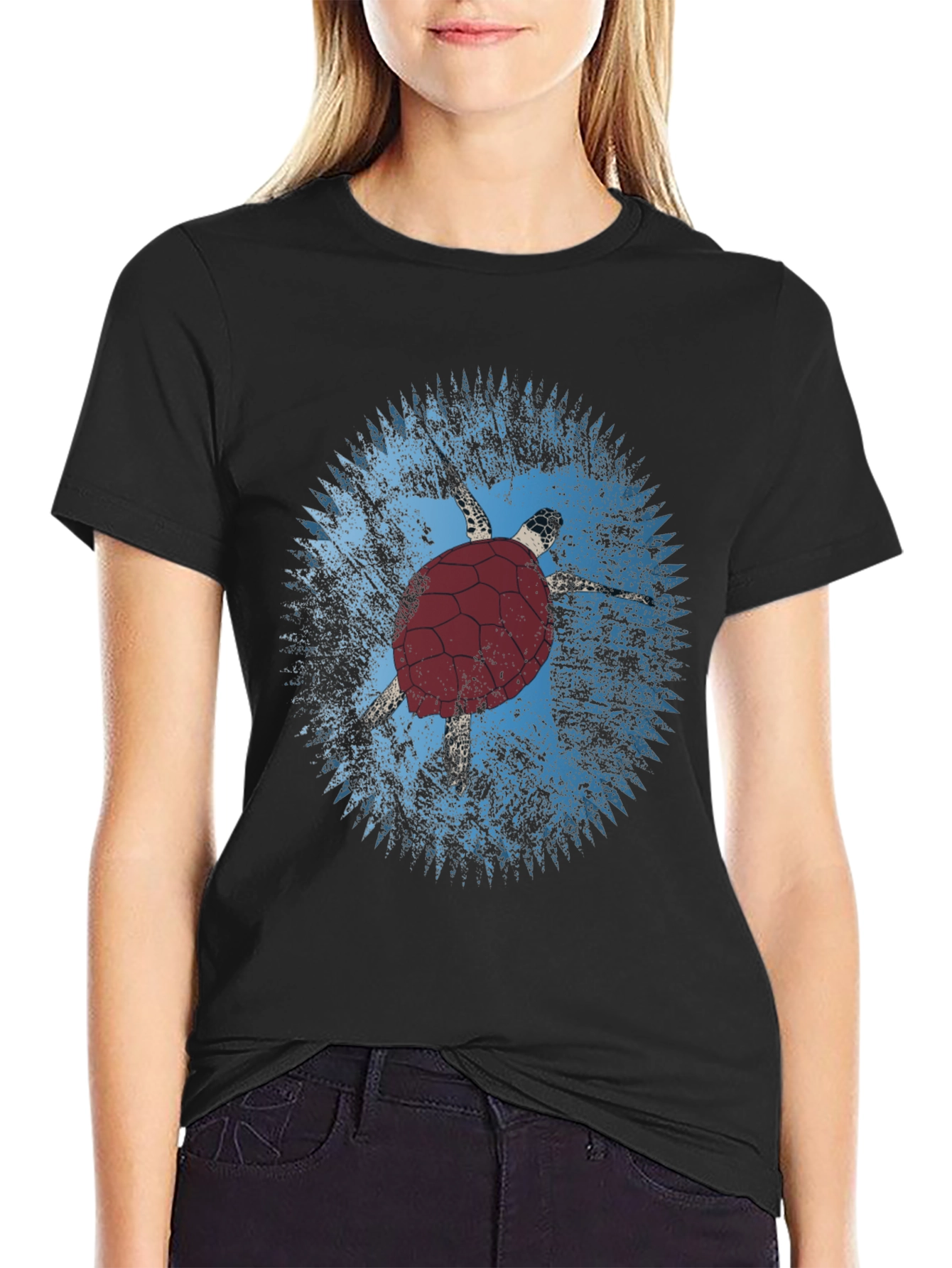 Turtle Graphic Tee - Black Cotton Casual Shirt