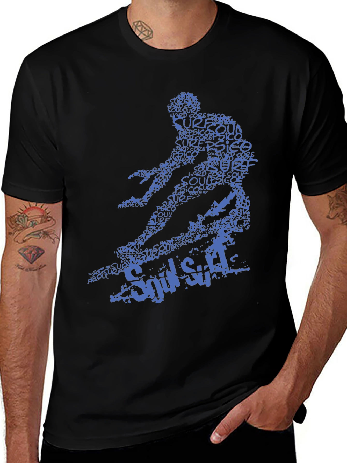 Surf Style Graphic Tee - Black Cotton T-Shirt