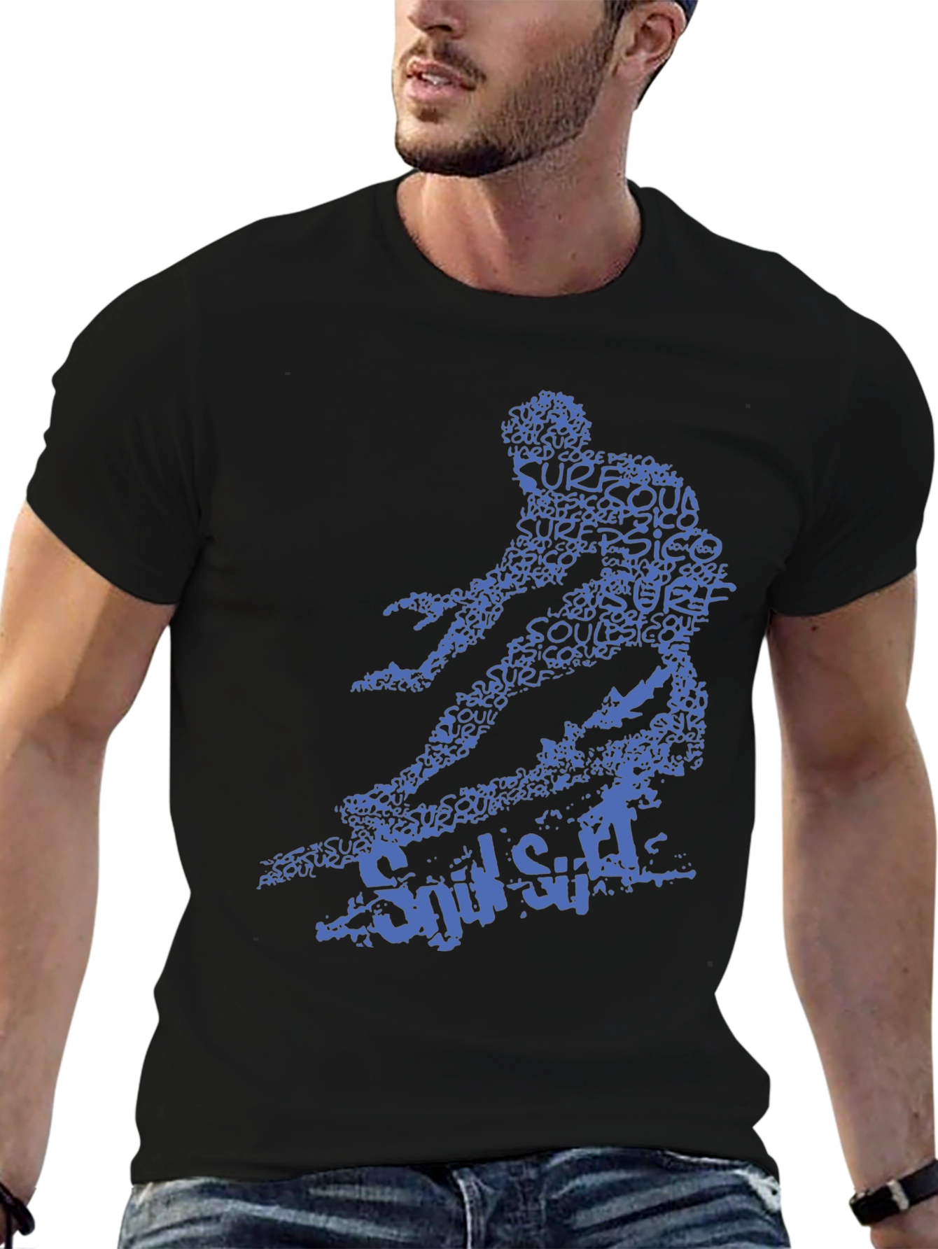 Surf Style Graphic Tee - Black Cotton T-Shirt