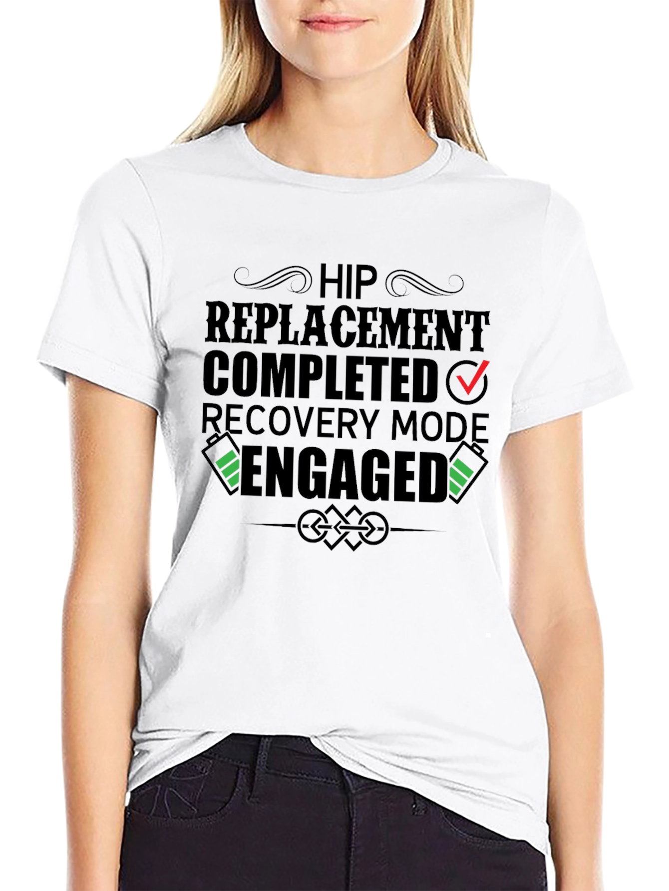 Hip Replacement Recovery Mode Engaged Black T-Shirt