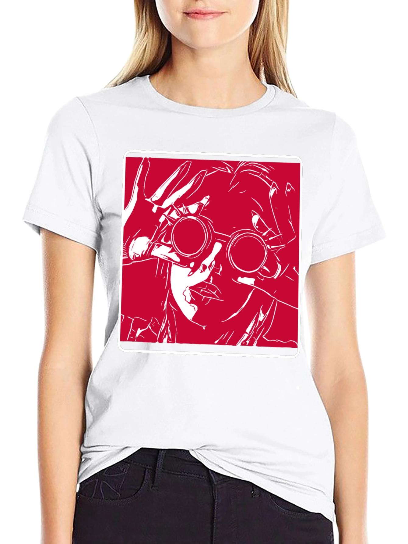 Graphic T-Shirt - Red & White Design on Black