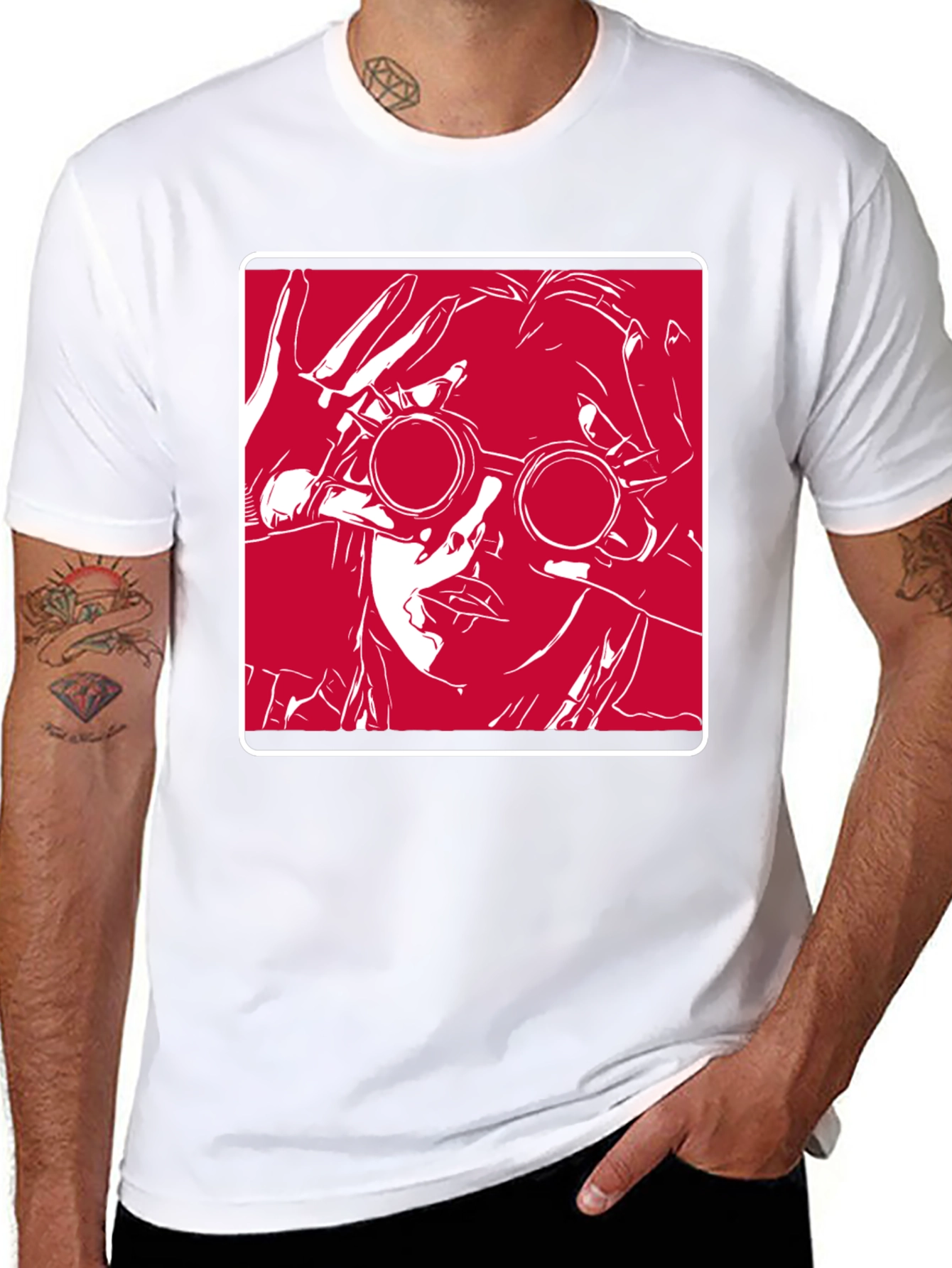 Graphic T-Shirt - Red & White Design on Black