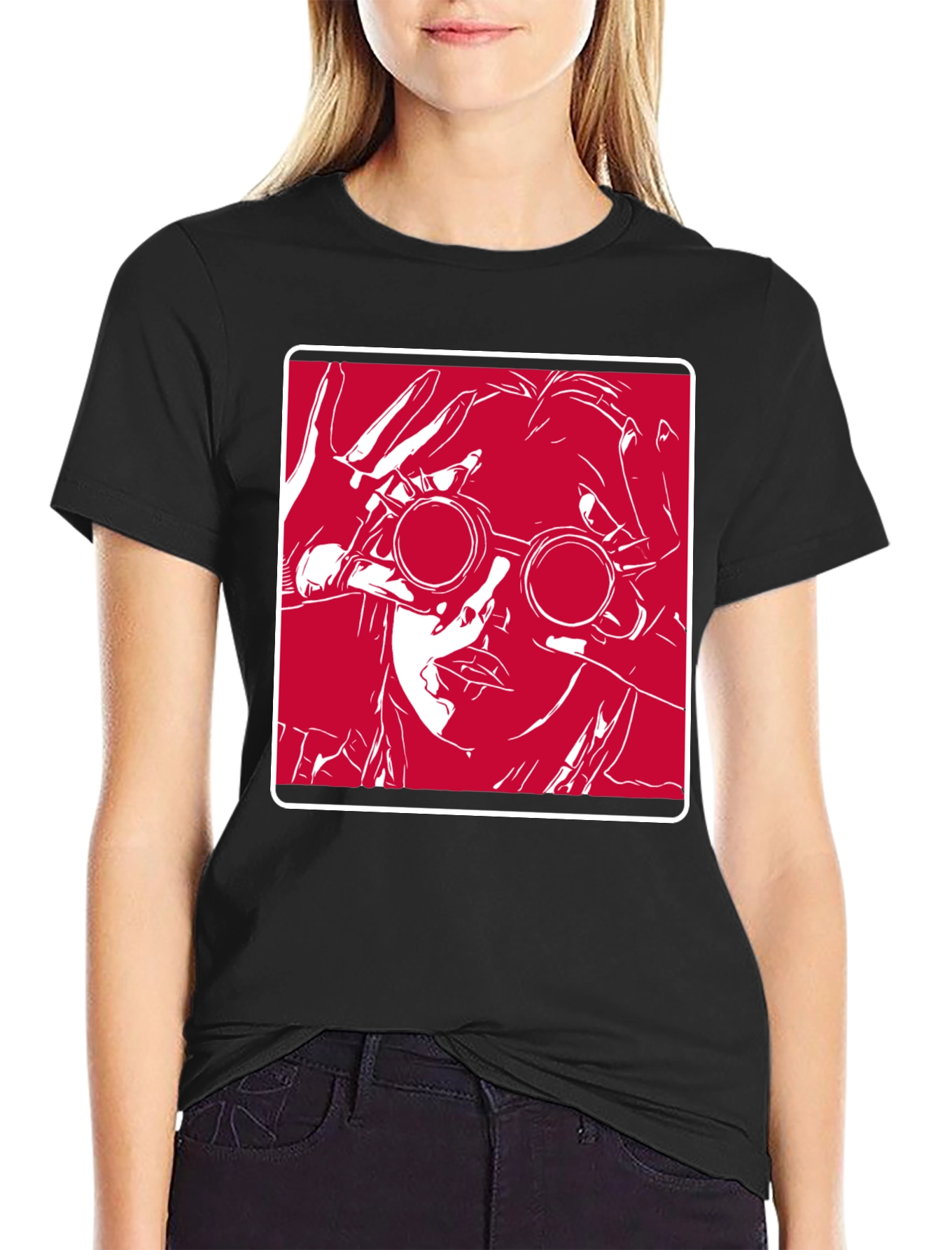 Graphic T-Shirt - Red & White Design on Black