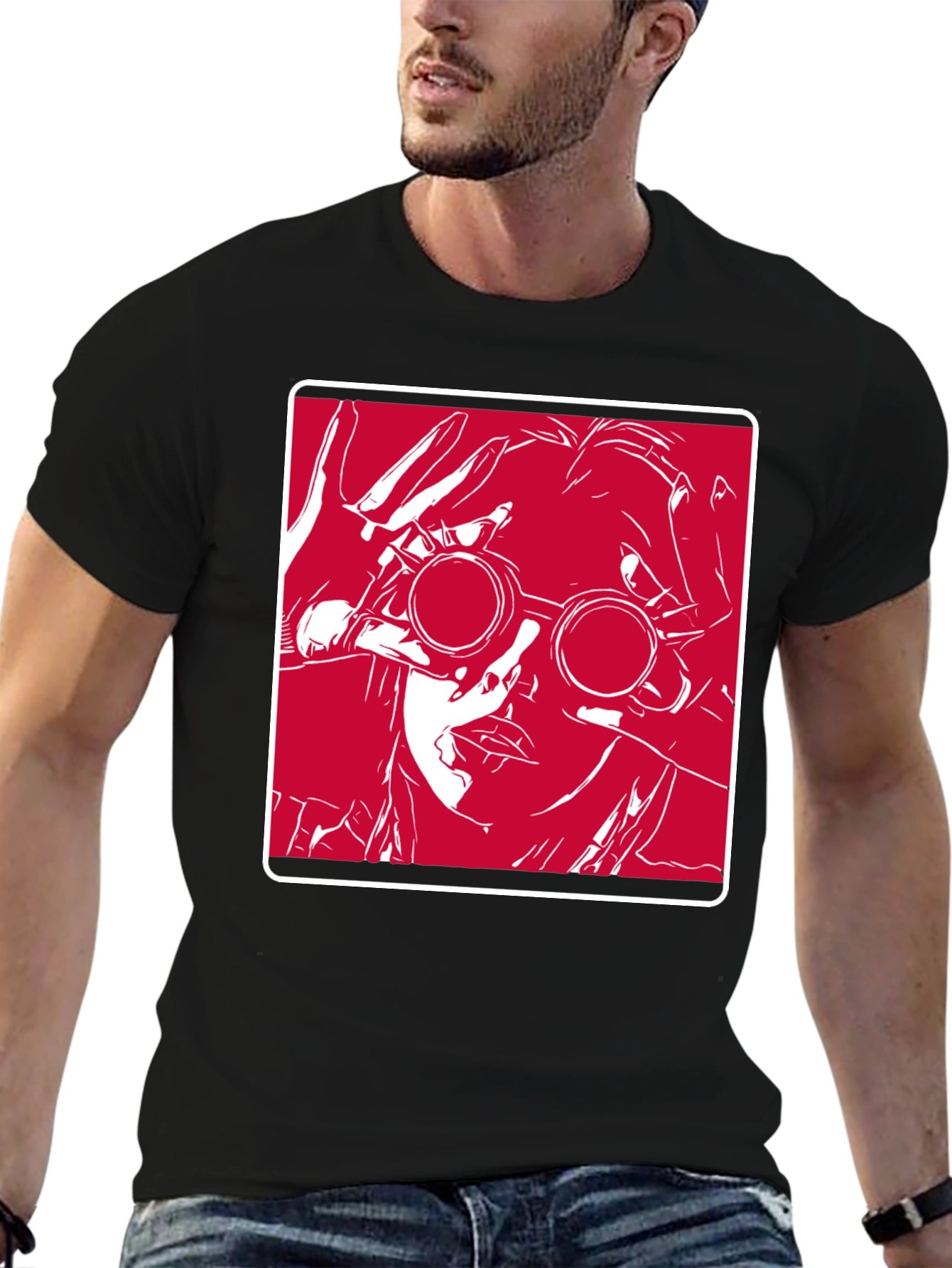 Graphic T-Shirt - Red & White Design on Black