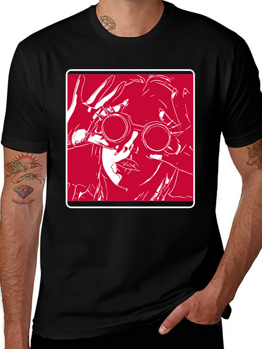 Graphic T-Shirt - Red & White Design on Black