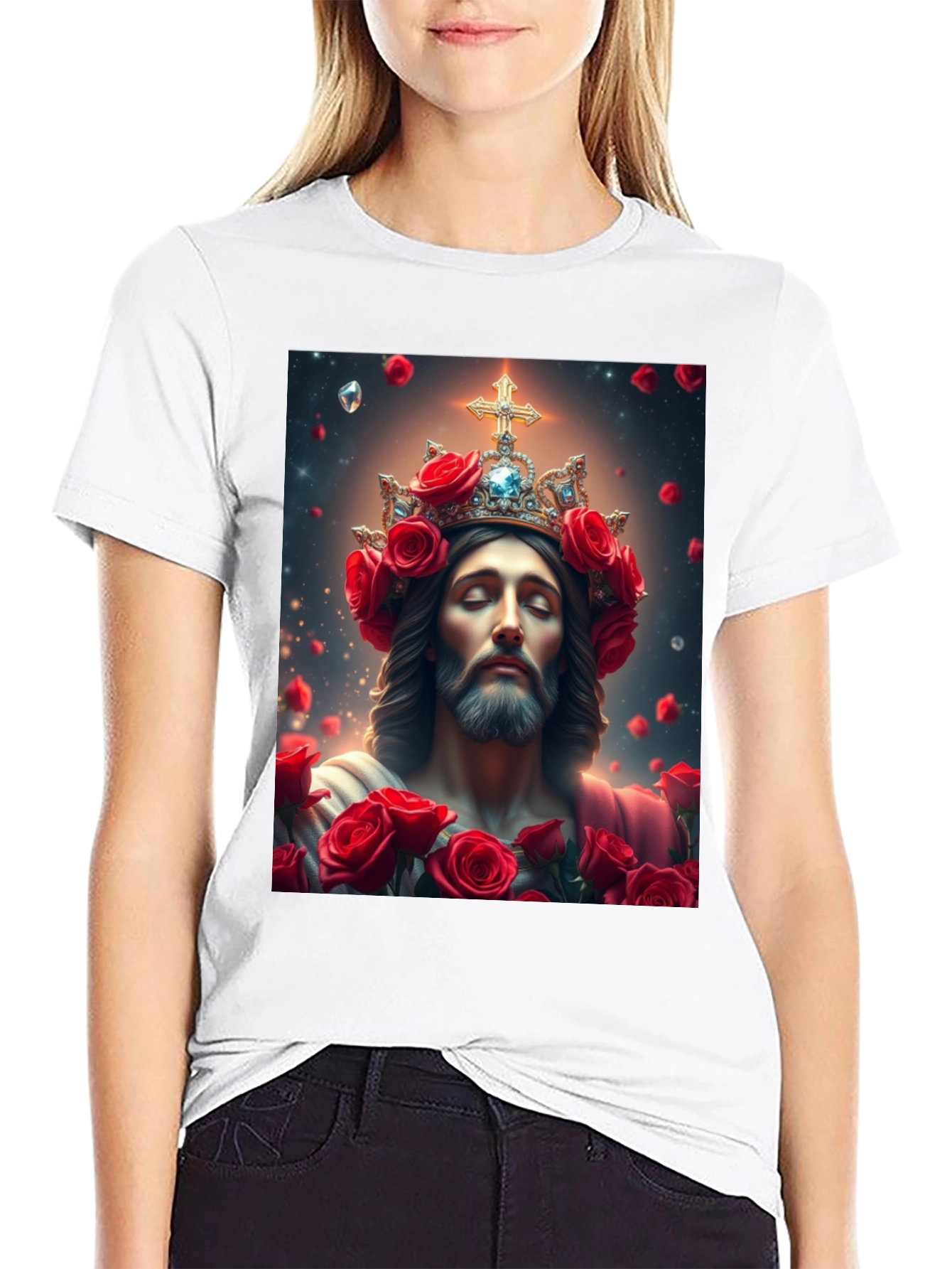 Jesus with Roses Graphic T-Shirt - Divine Apparel