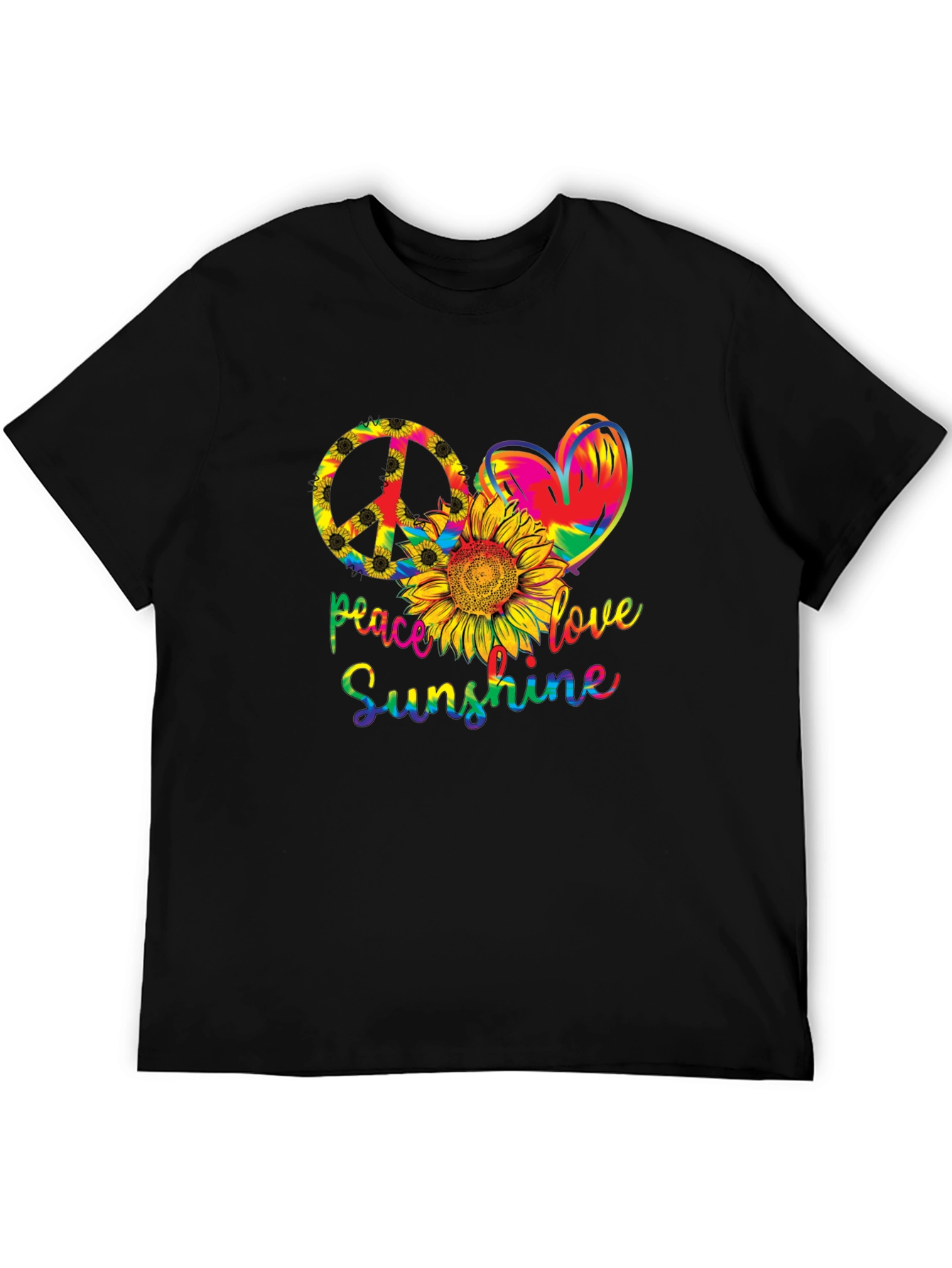 Peace Love Sunshine T-Shirt - Black Cotton Tee