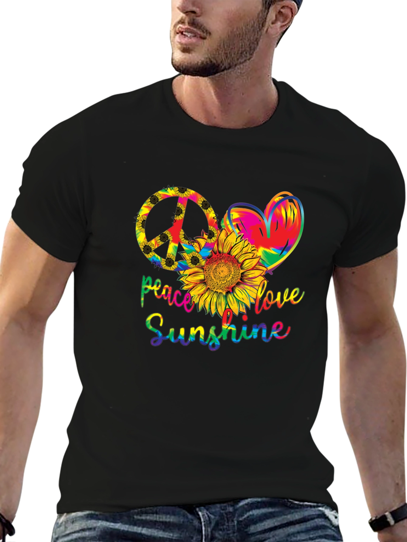 Peace Love Sunshine T-Shirt - Black Cotton Tee