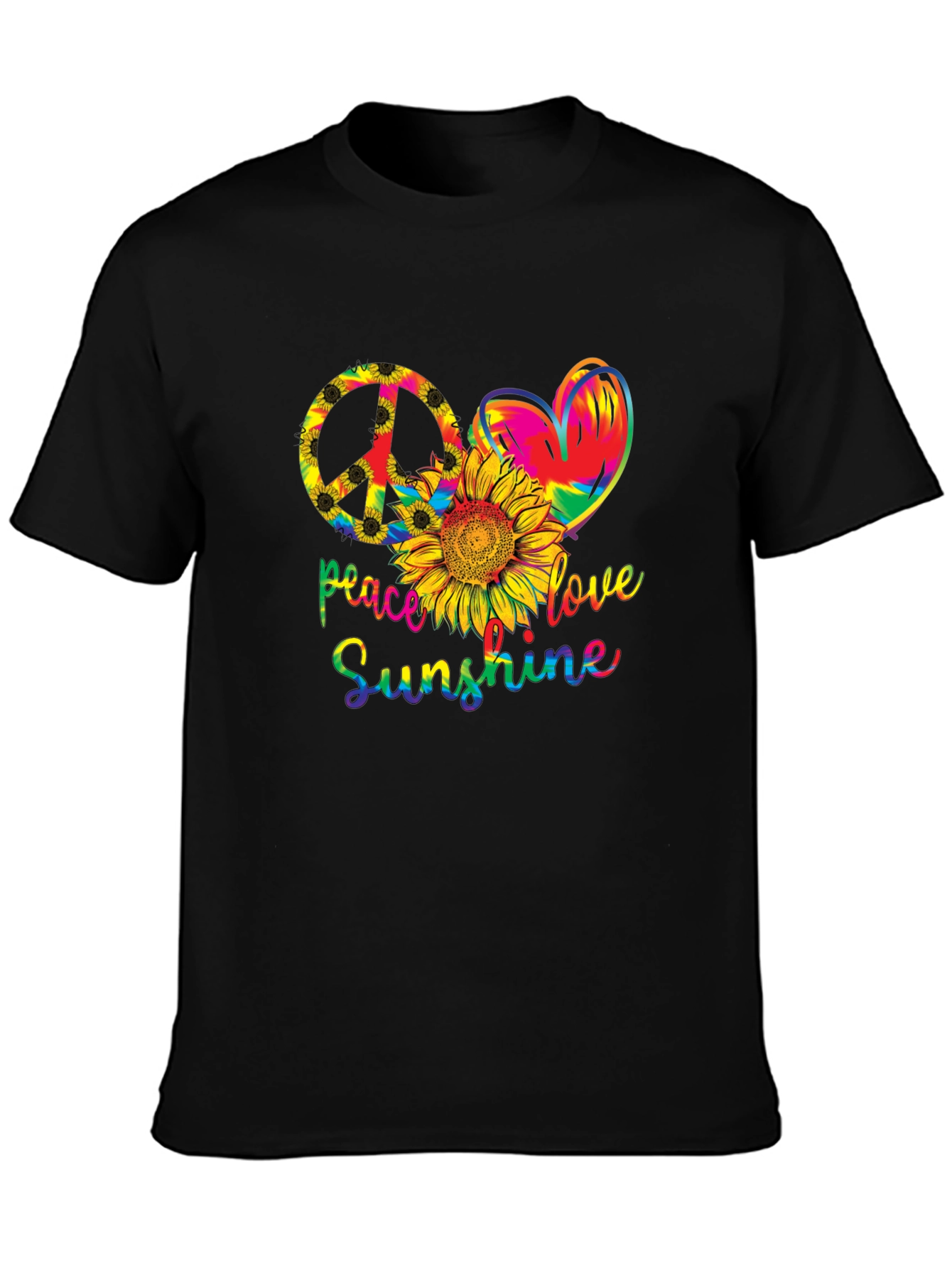 Peace Love Sunshine T-Shirt - Black Cotton Tee
