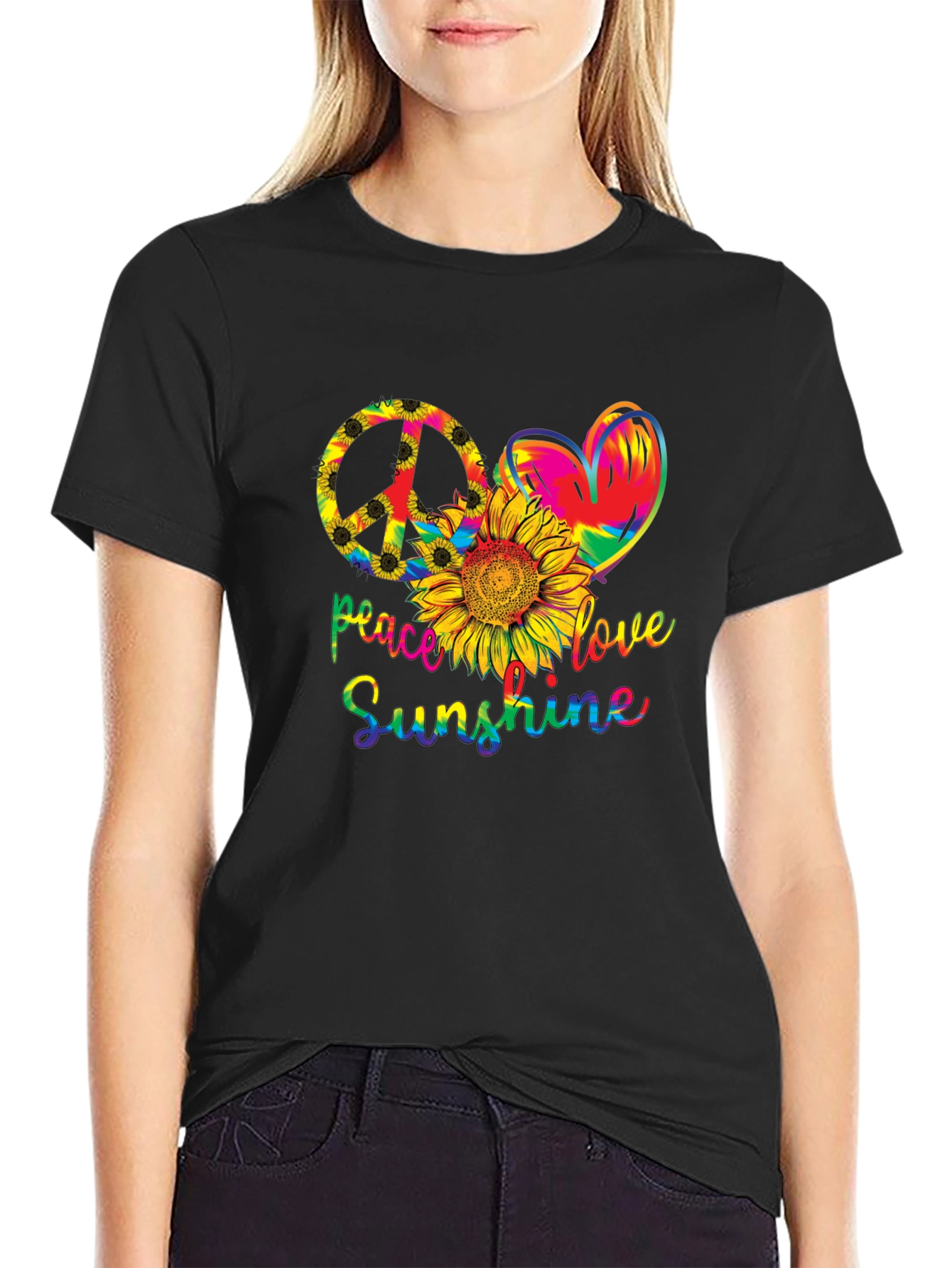 Peace Love Sunshine T-Shirt - Black Cotton Tee