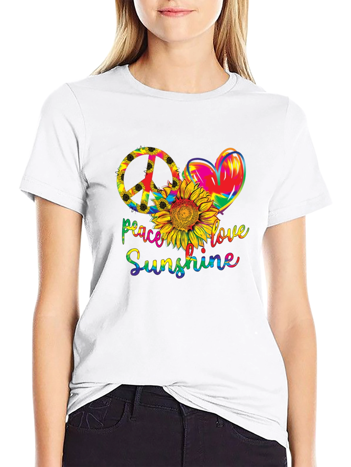 Peace Love Sunshine T-Shirt - Black Cotton Tee