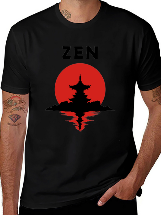 Zen Pagoda Silhouette T-Shirt - Meditative Style