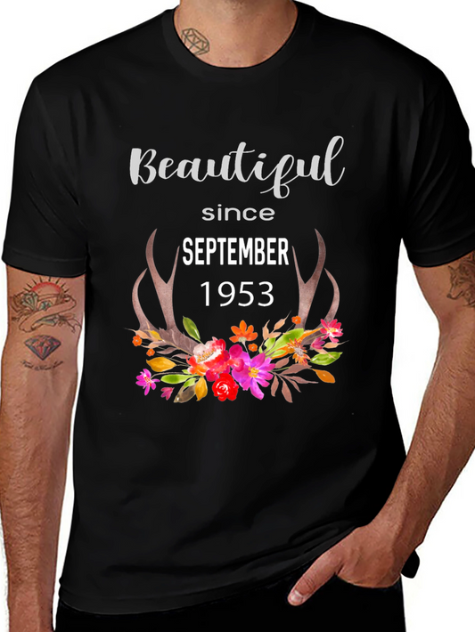 Beautiful Since September 1953 Floral Antler Tee