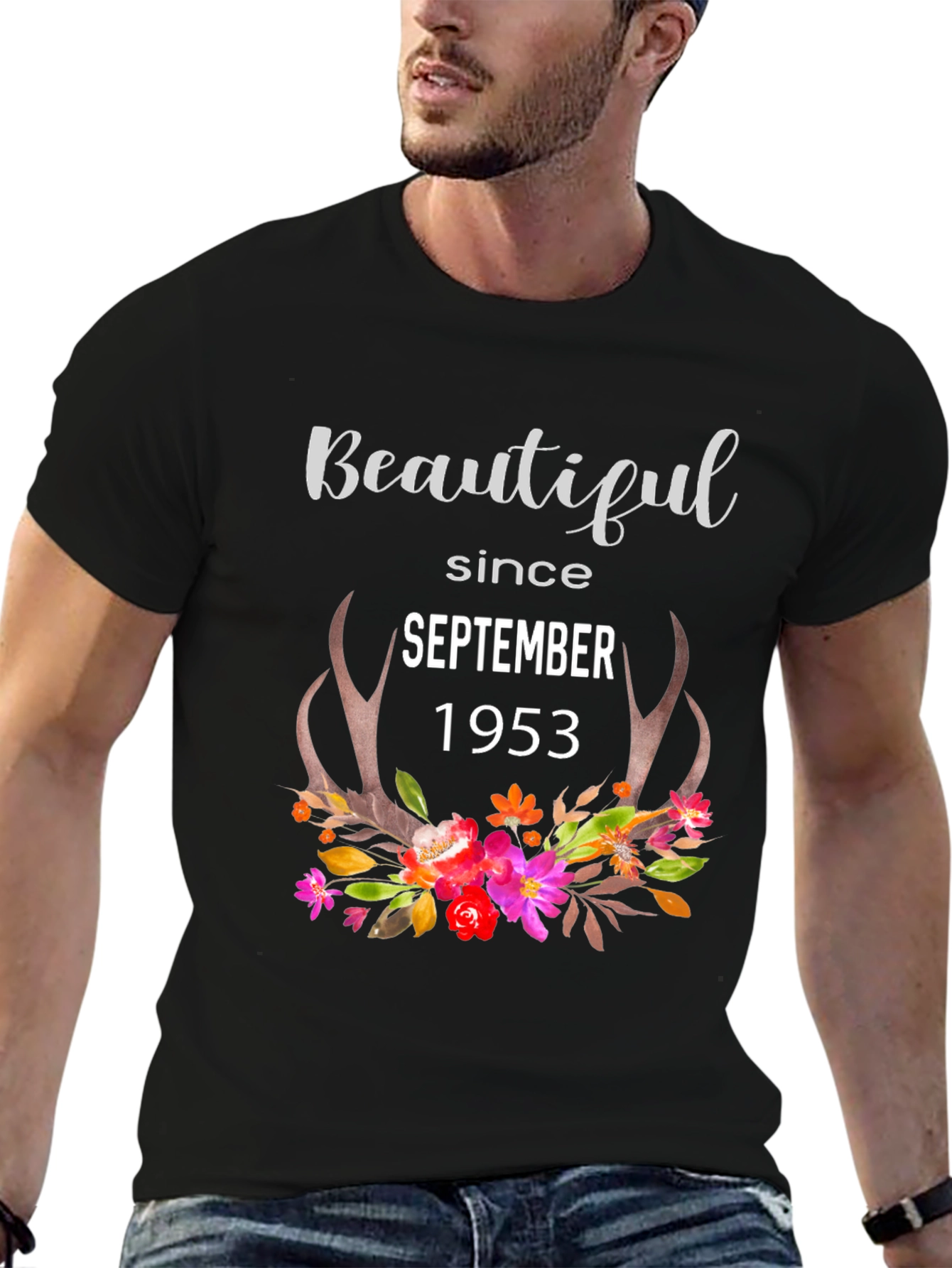 Beautiful Since September 1953 Floral Antler Tee