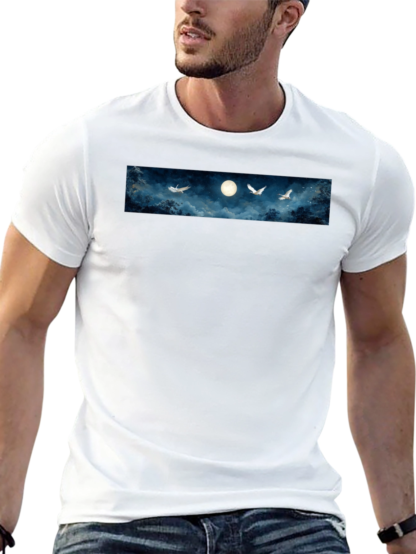 Moonlit Flight Graphic Tee - Black Cotton