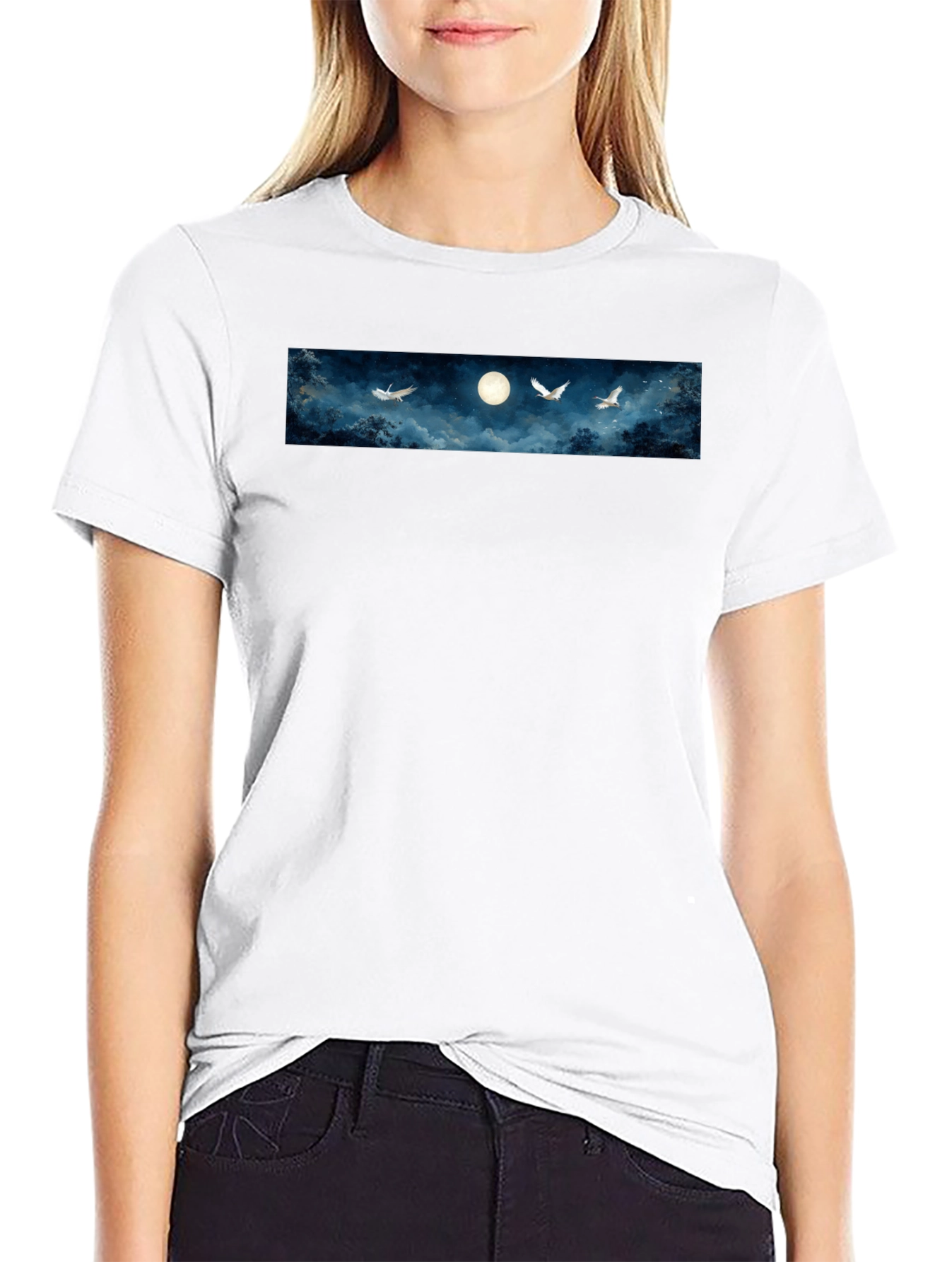 Moonlit Flight Graphic Tee - Black Cotton