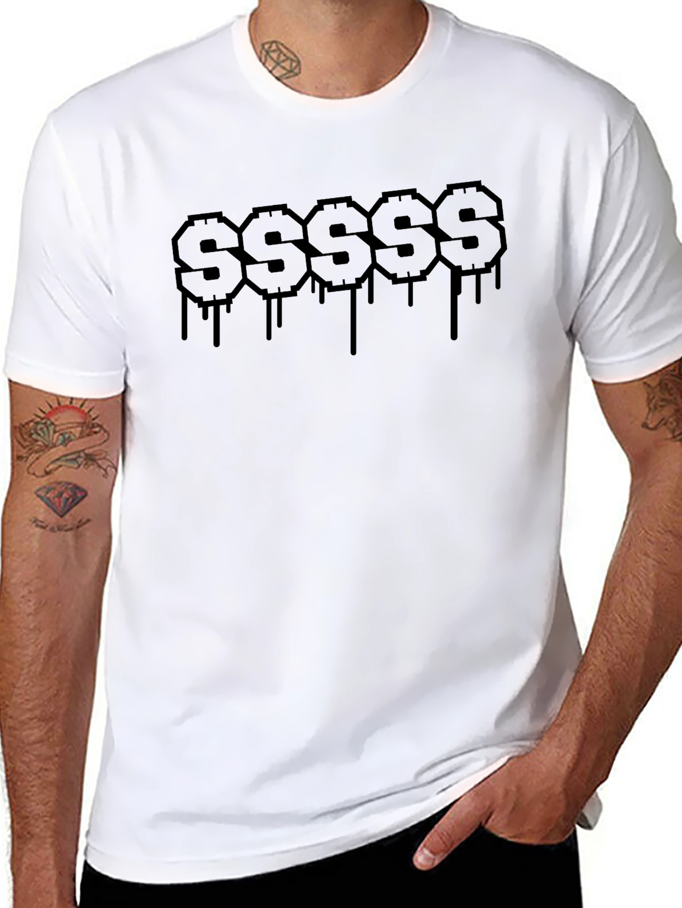 Mens Black $$$$$ Dripping Graphic T-Shirt