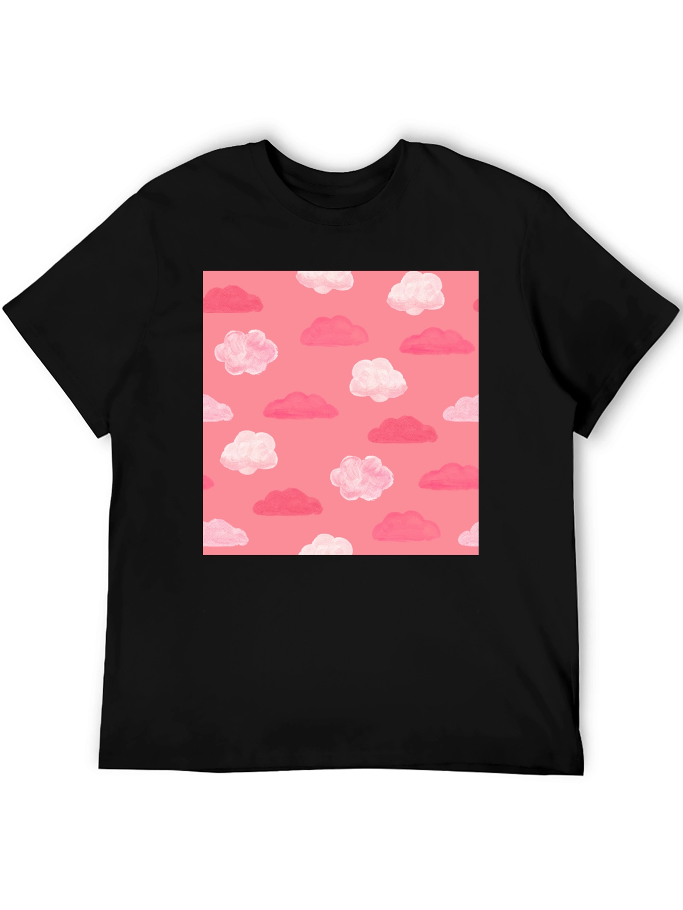 Pink Cloud Pattern Black T-Shirt
