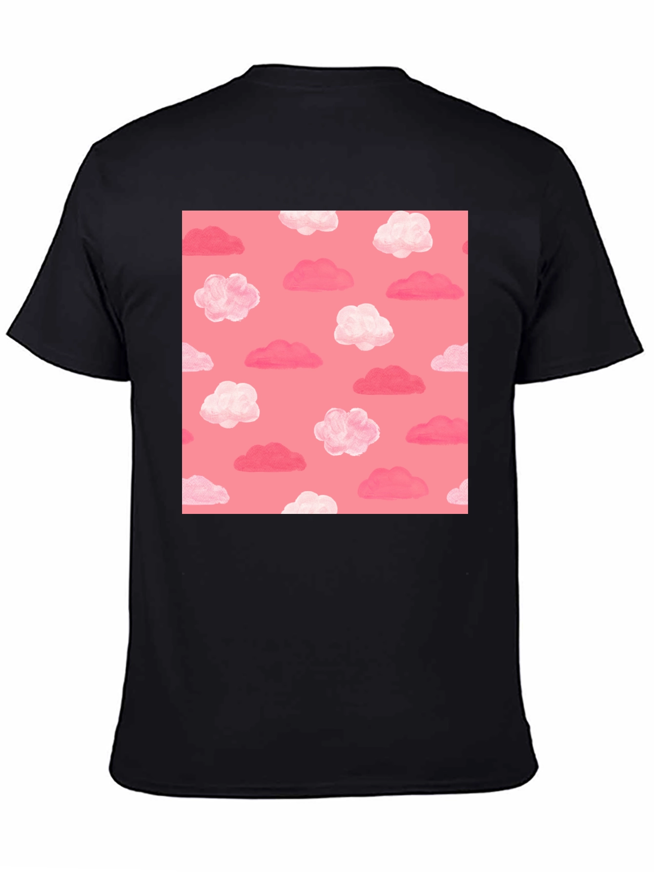 Pink Cloud Pattern Black T-Shirt