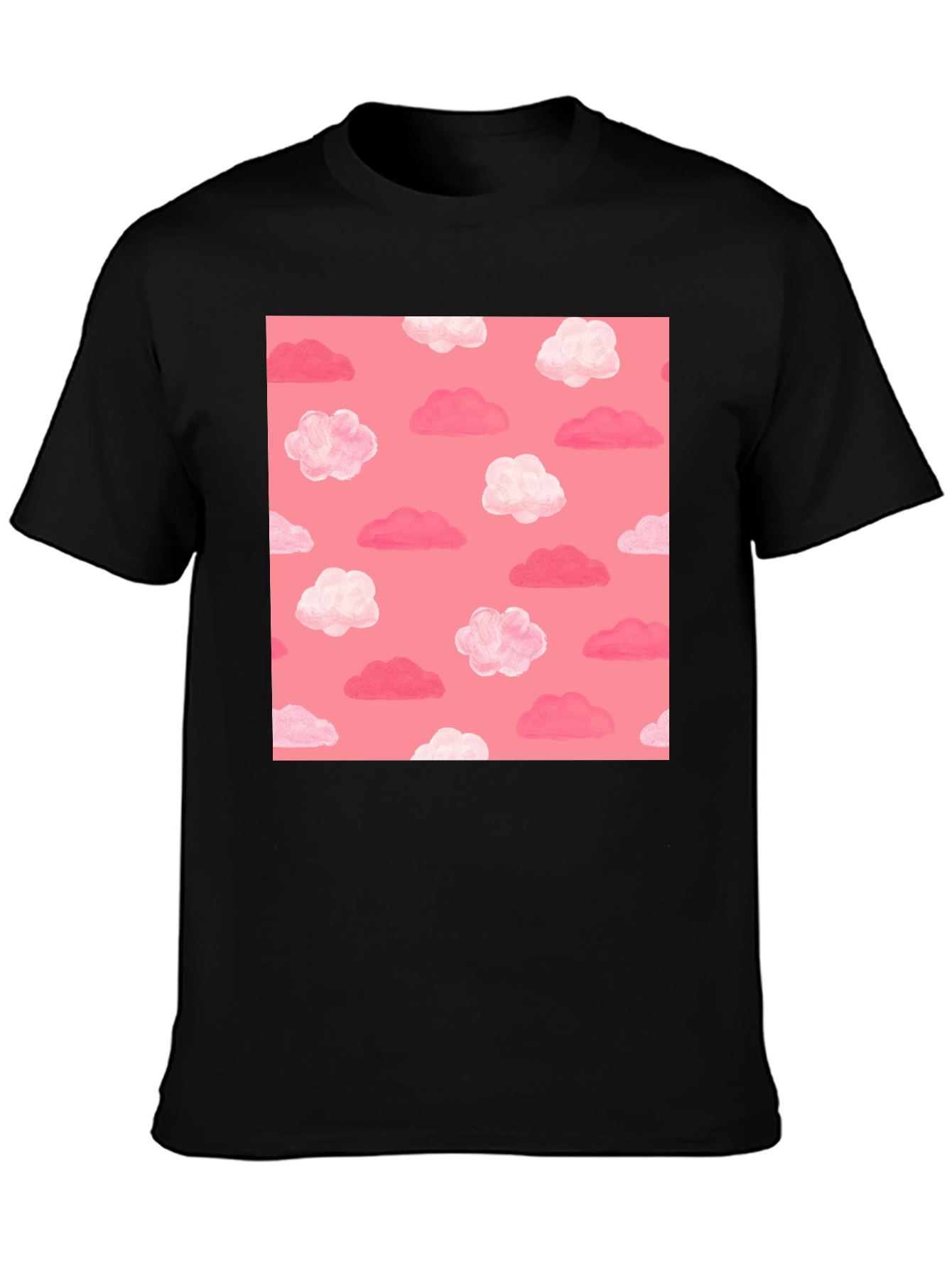 Pink Cloud Pattern Black T-Shirt