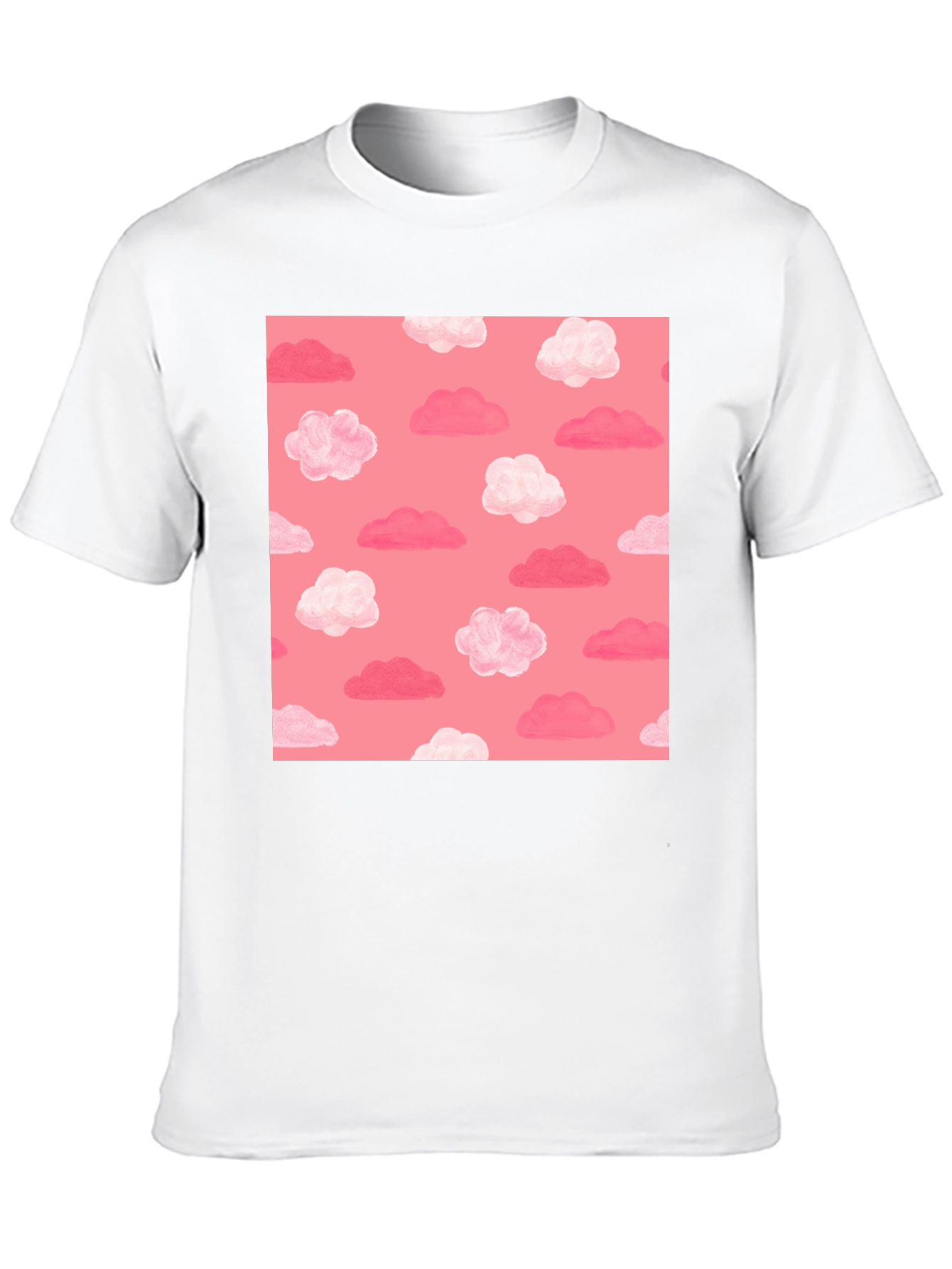 Pink Cloud Pattern Black T-Shirt