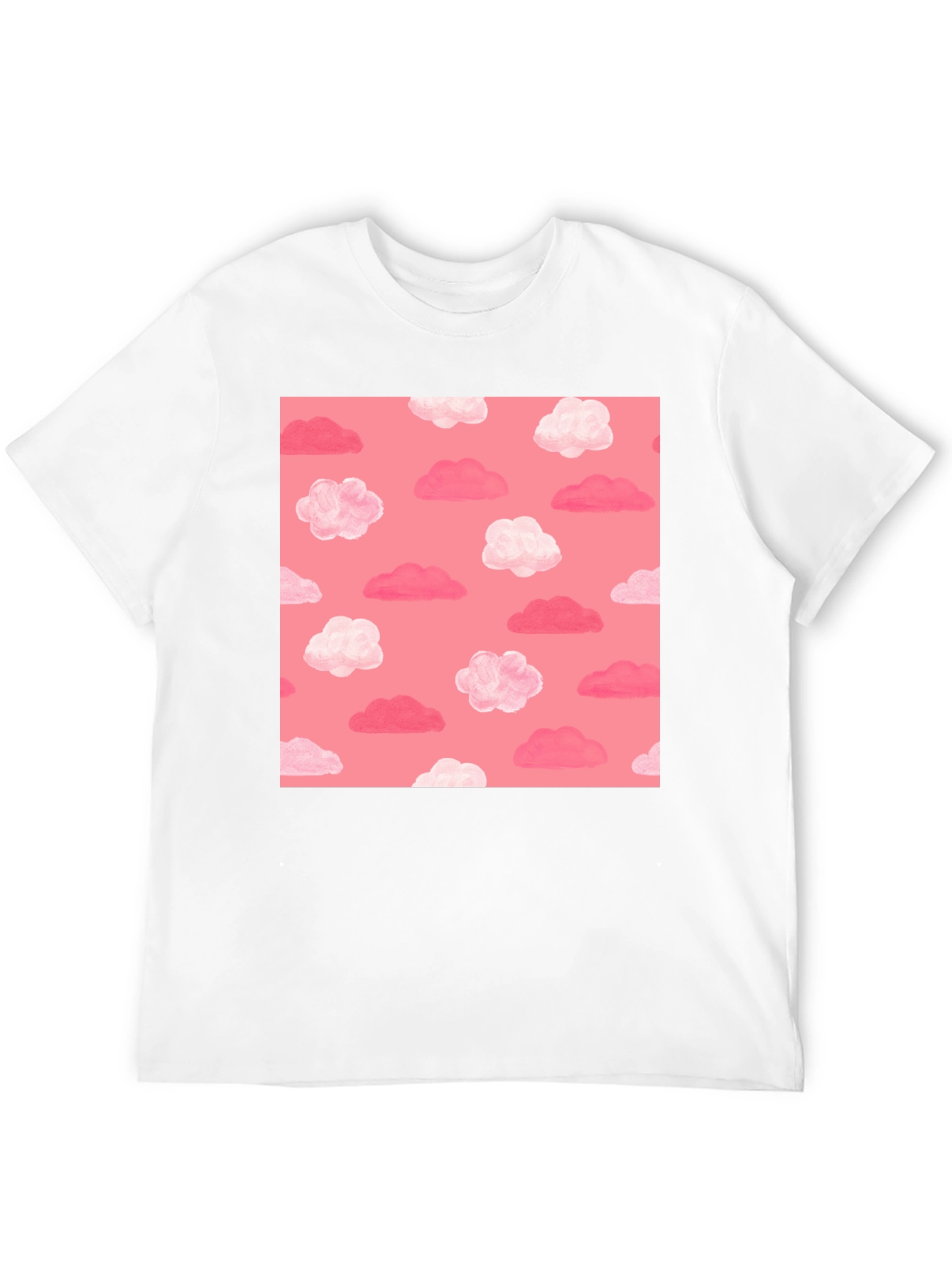 Pink Cloud Pattern Black T-Shirt